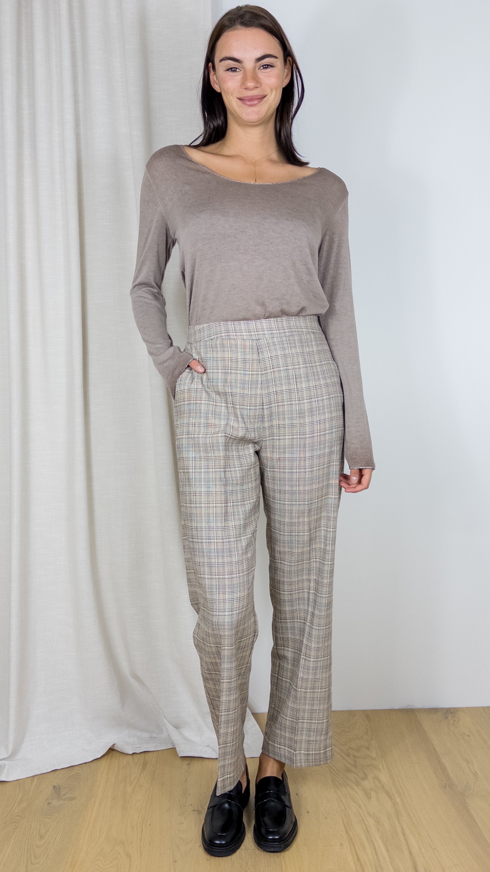 PANTALON ECOSSAIS ANNA SAVARELLI 1516E CAMEL