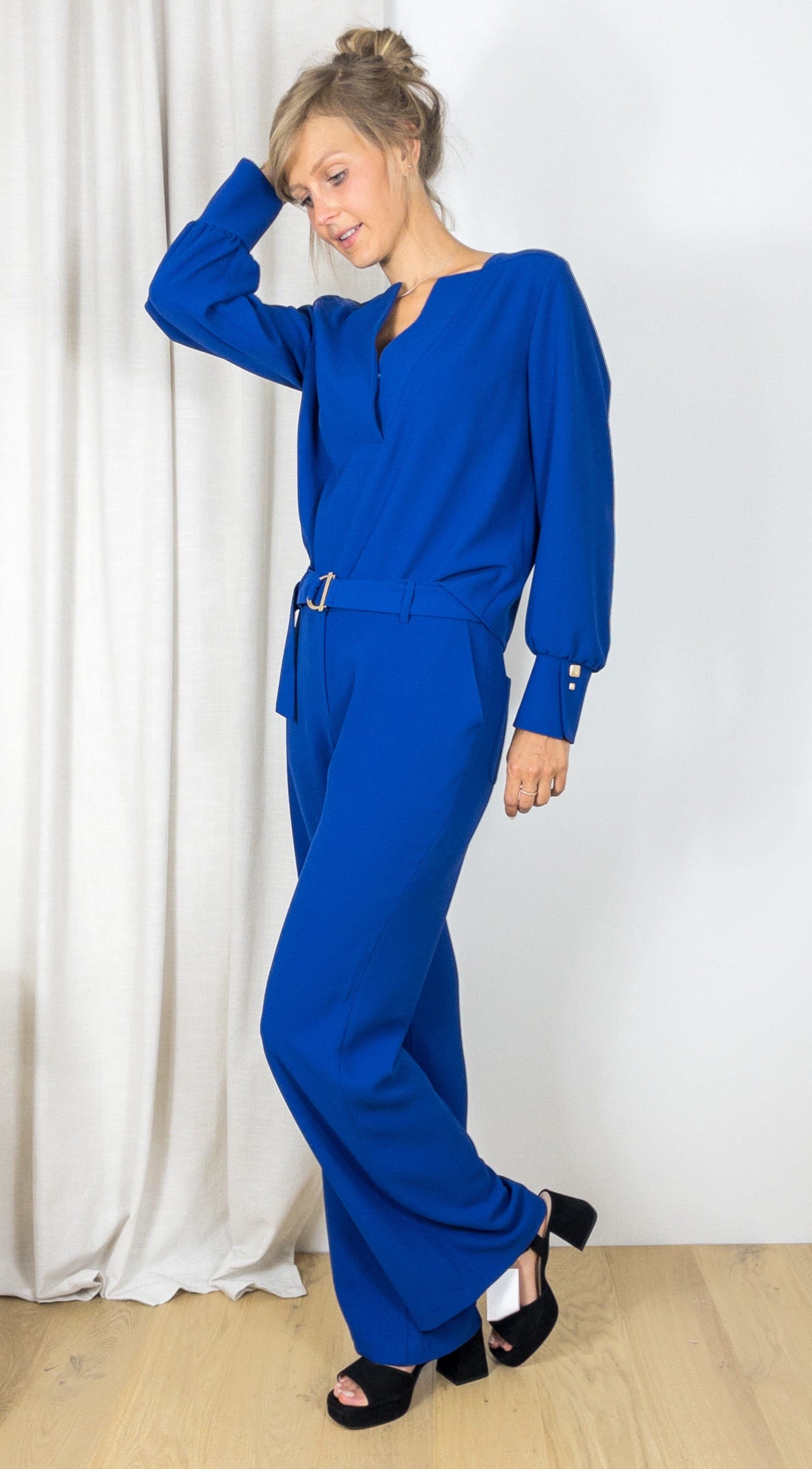 PANTALON FLUIDE TAILLE HAUTE AMPLE CAROLINE BISS 4550 BLEU ELECTRIQUE