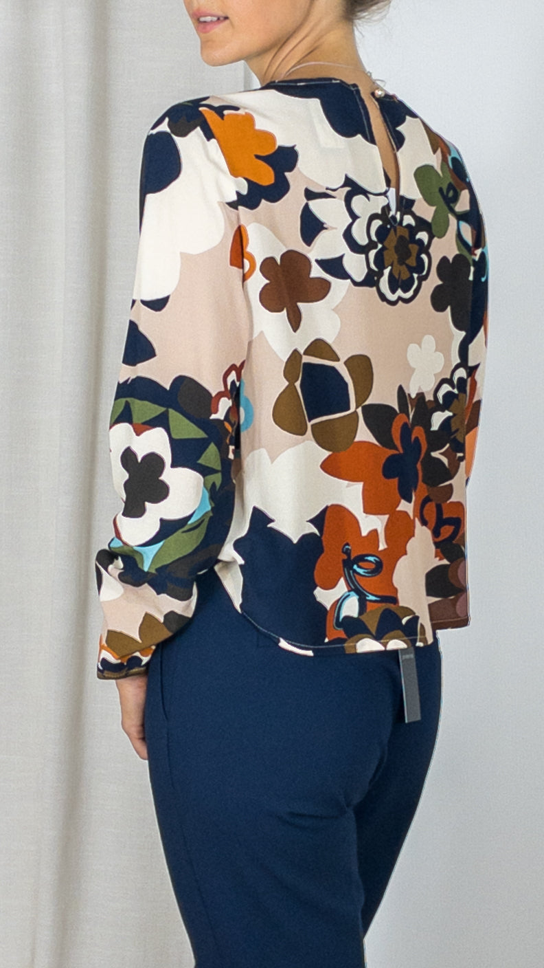 TOP IMPRIME COL ROND FLUIDE CAROLINE BISS 4666 BEIGE