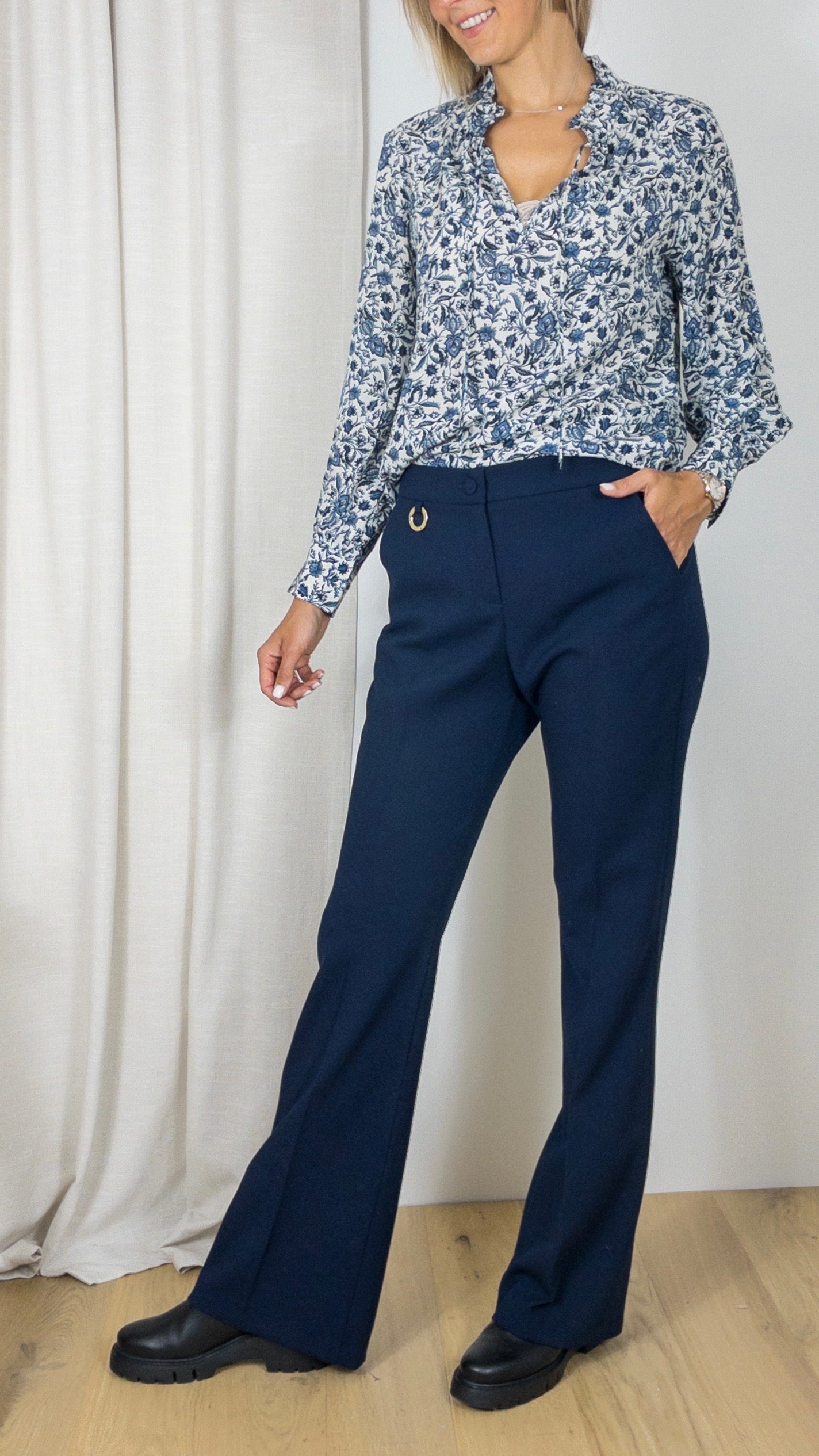 PANTALON BOOTCUT FLUIDE CAROLINE BISS 4545 MARINE