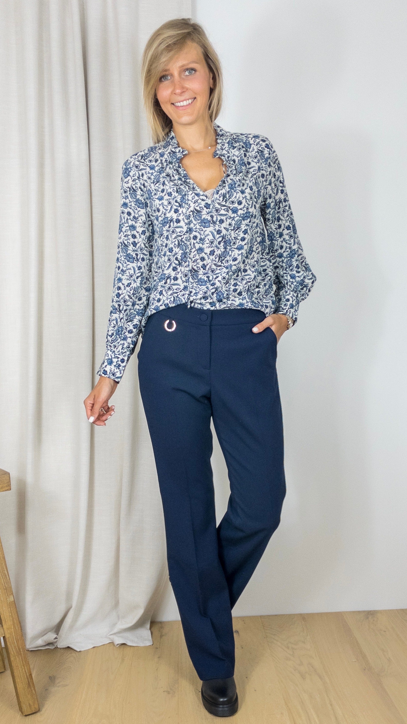 PANTALON BOOTCUT FLUIDE CAROLINE BISS 4545 MARINE