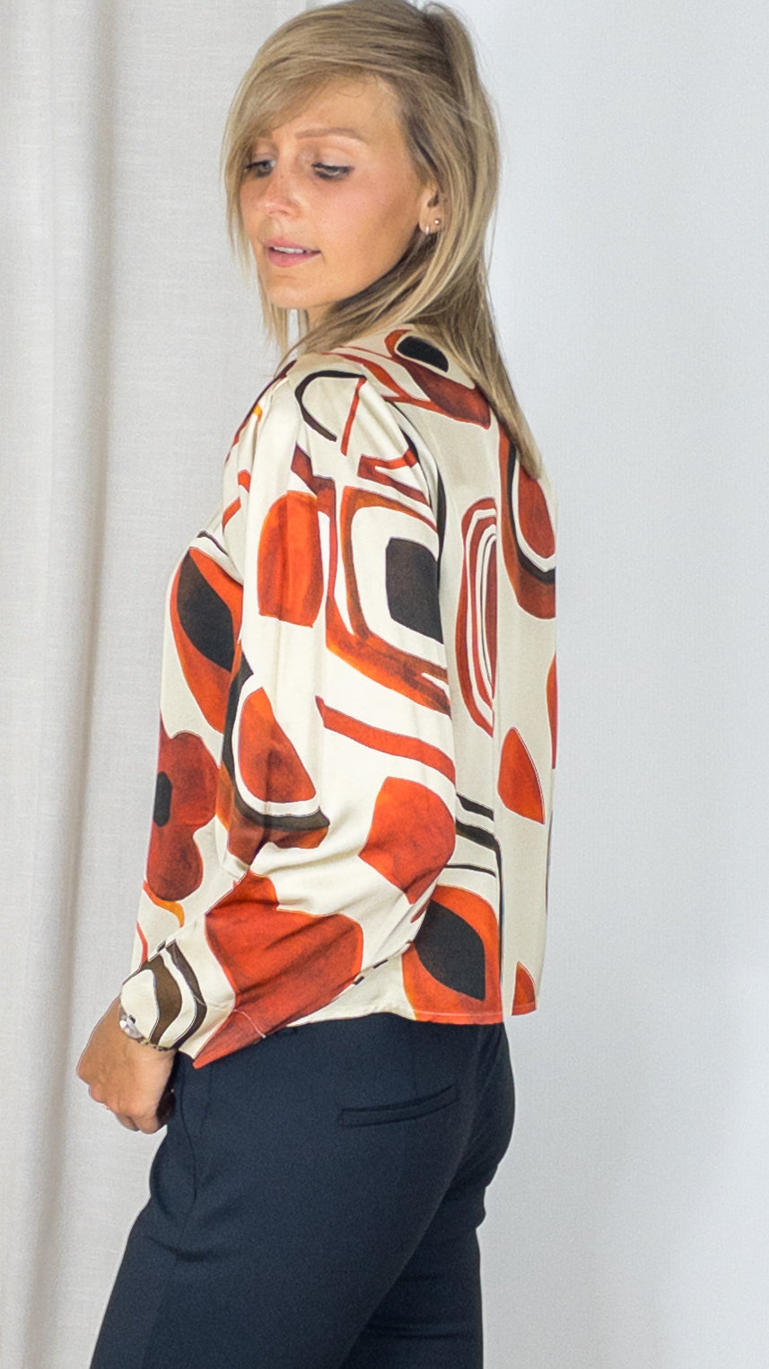 BLOUSE IMPRIMEE FLUIDE CAROLINE BISS 4620 BEIGE ORANGE