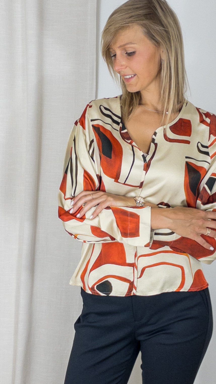 BLOUSE IMPRIMEE FLUIDE CAROLINE BISS 4620 BEIGE ORANGE
