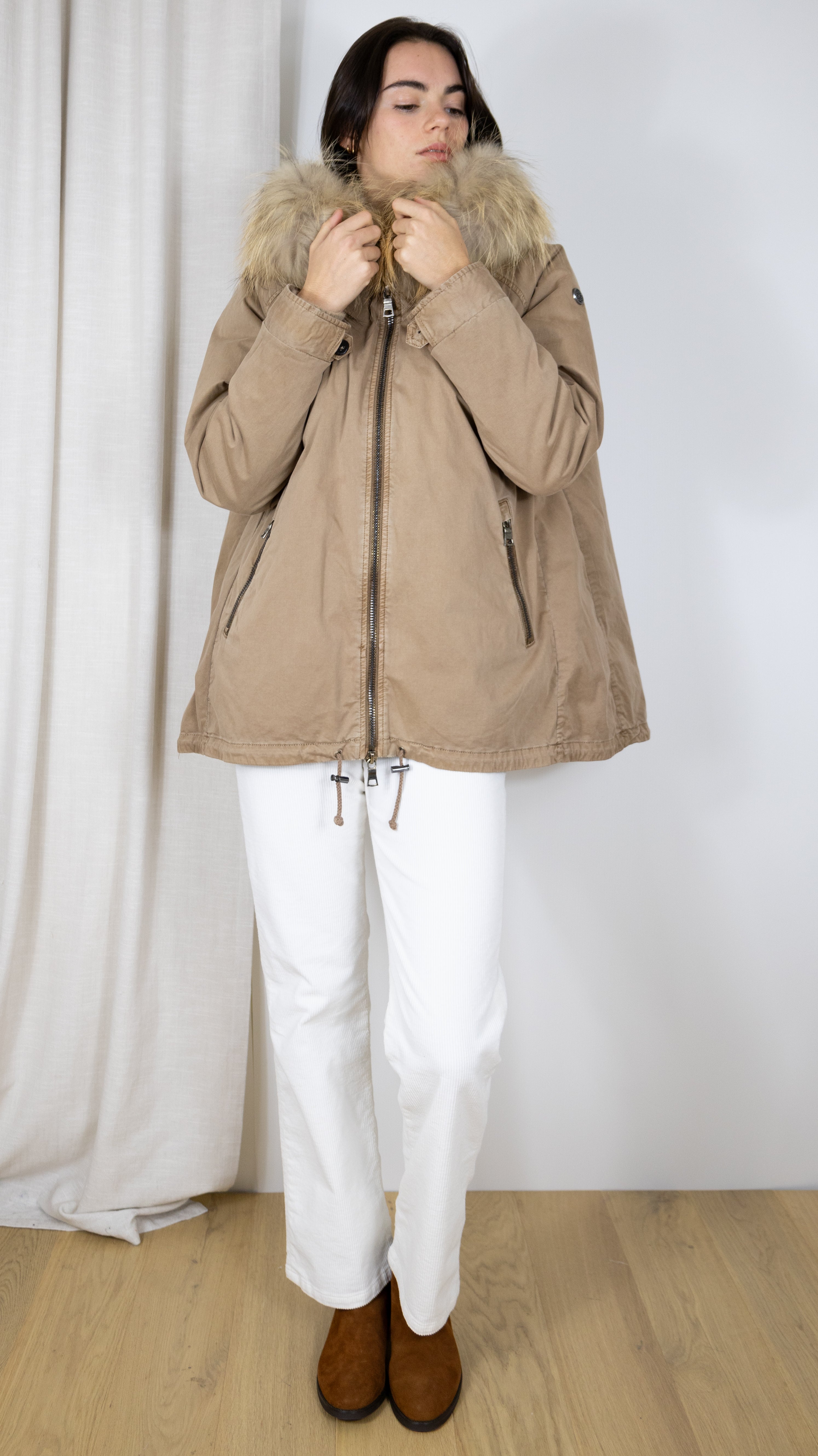 PARKA COURTE EVASEE FOURRURE COL BLONDE N°8 RENNES 515 CROISSANT