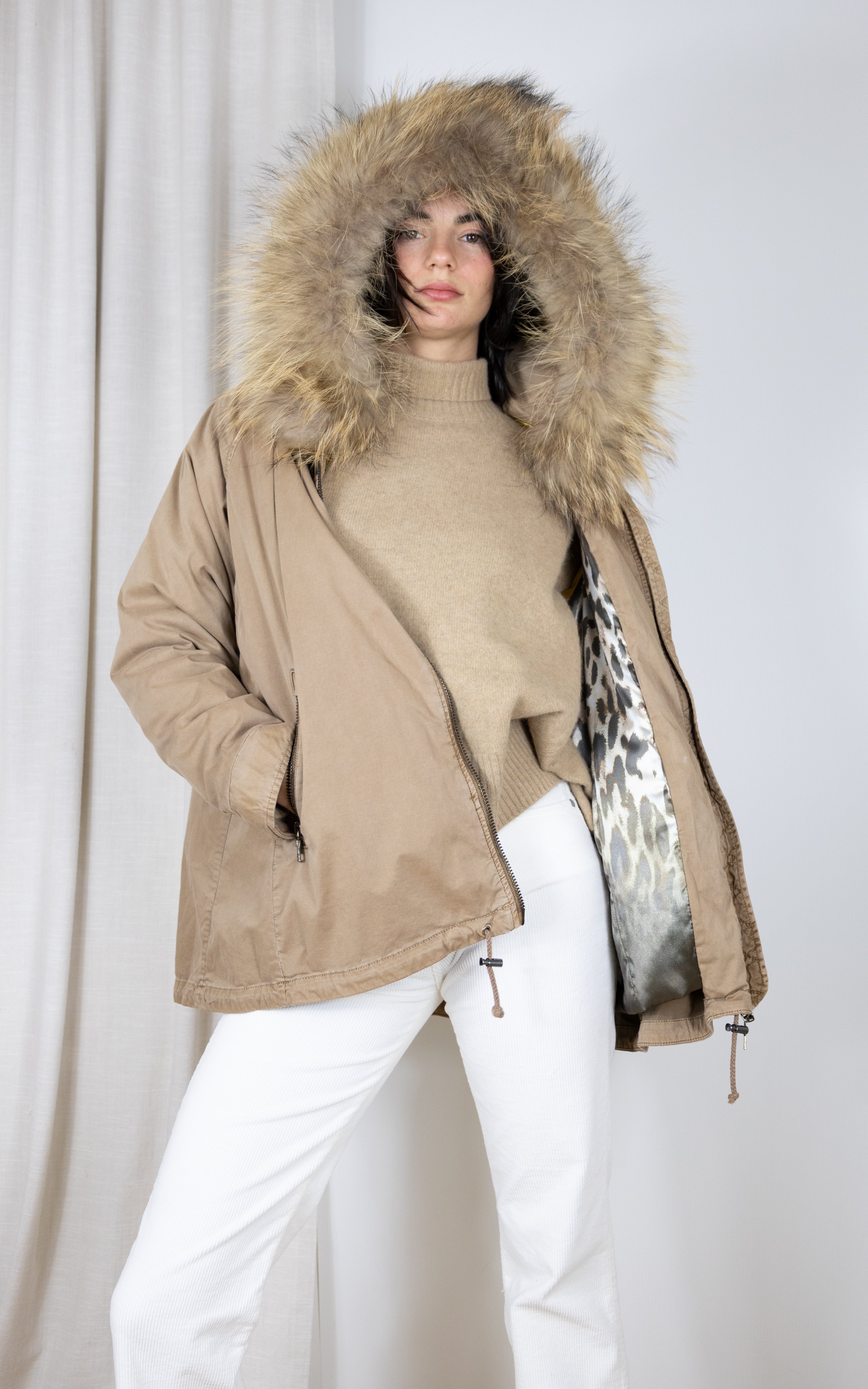 PARKA COURTE EVASEE FOURRURE COL BLONDE N°8 RENNES 515 CROISSANT