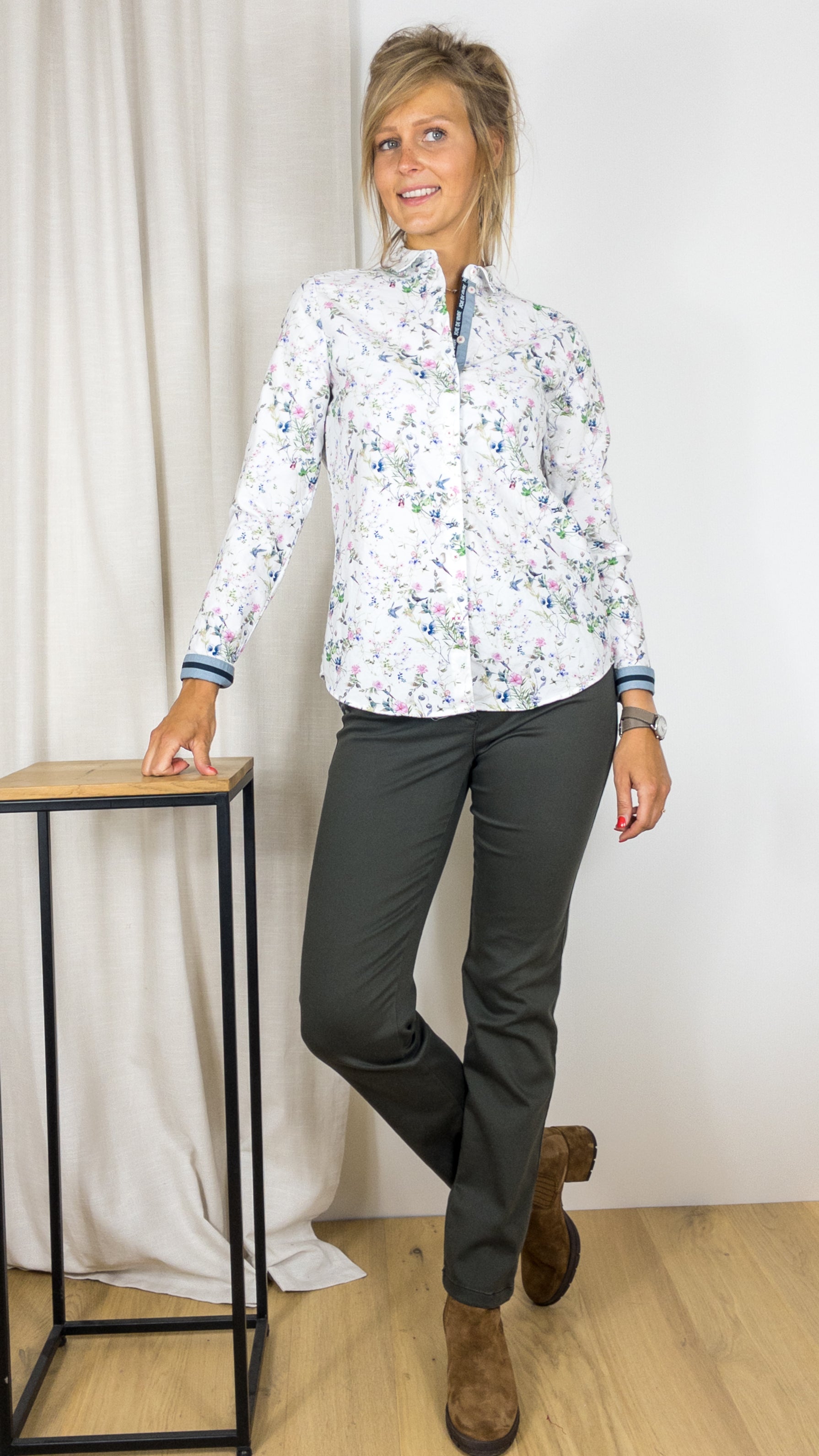 CHEMISE IMPRIME FLEURI ETERNA D935 7121 MARINE