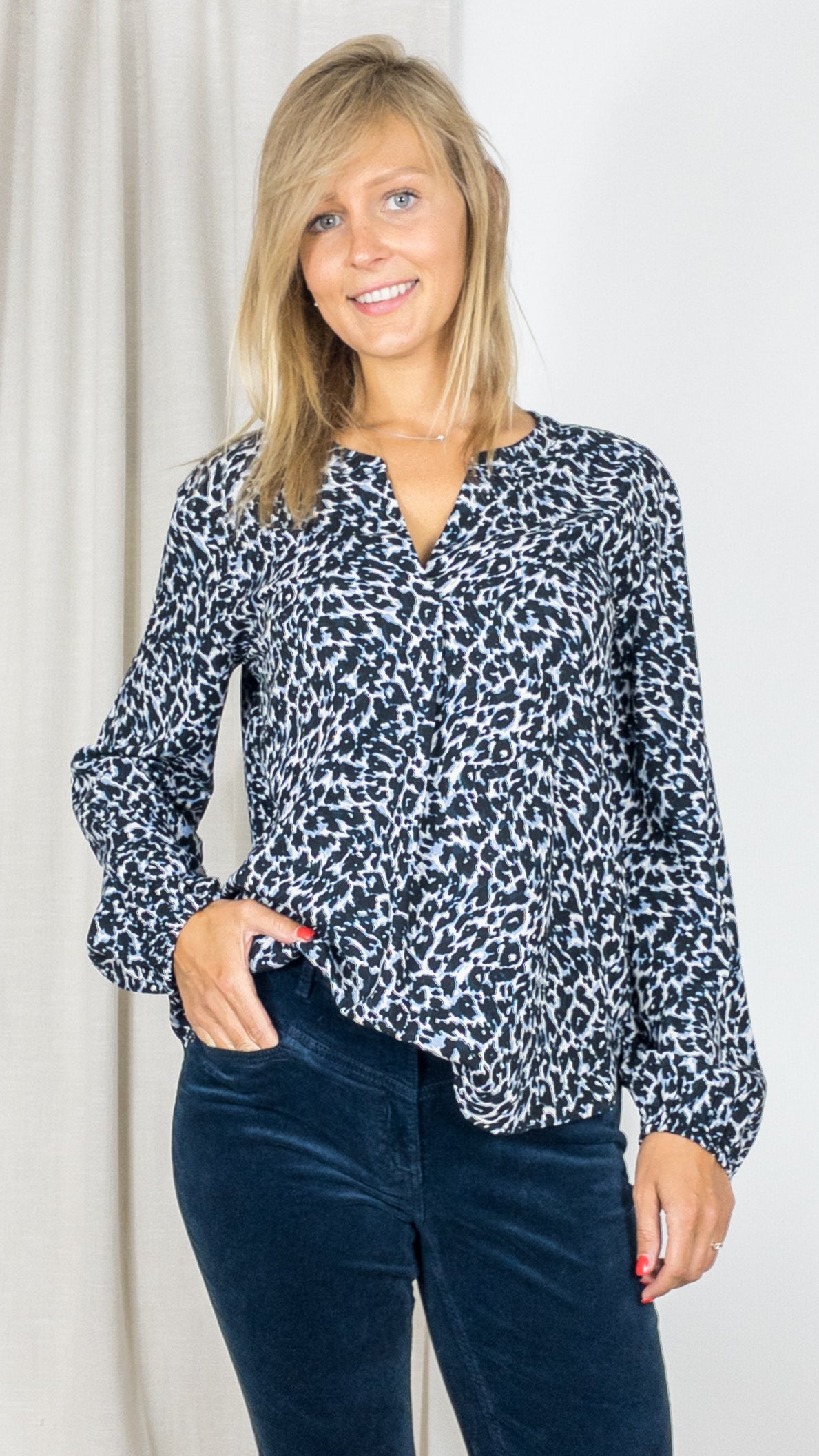 BLOUSE IMPRIME LEOPARD GERRY WEBER 160021 66405 BLEU GRIS
