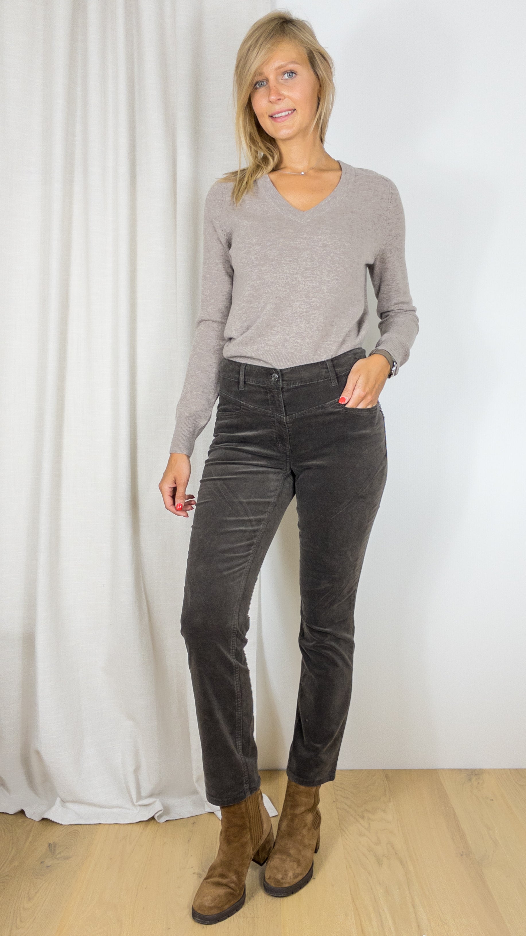 PANTALON EN VELOURS LISSE GERRY WEBER PERFECT 4 EVER 122052 66276 CHOCO