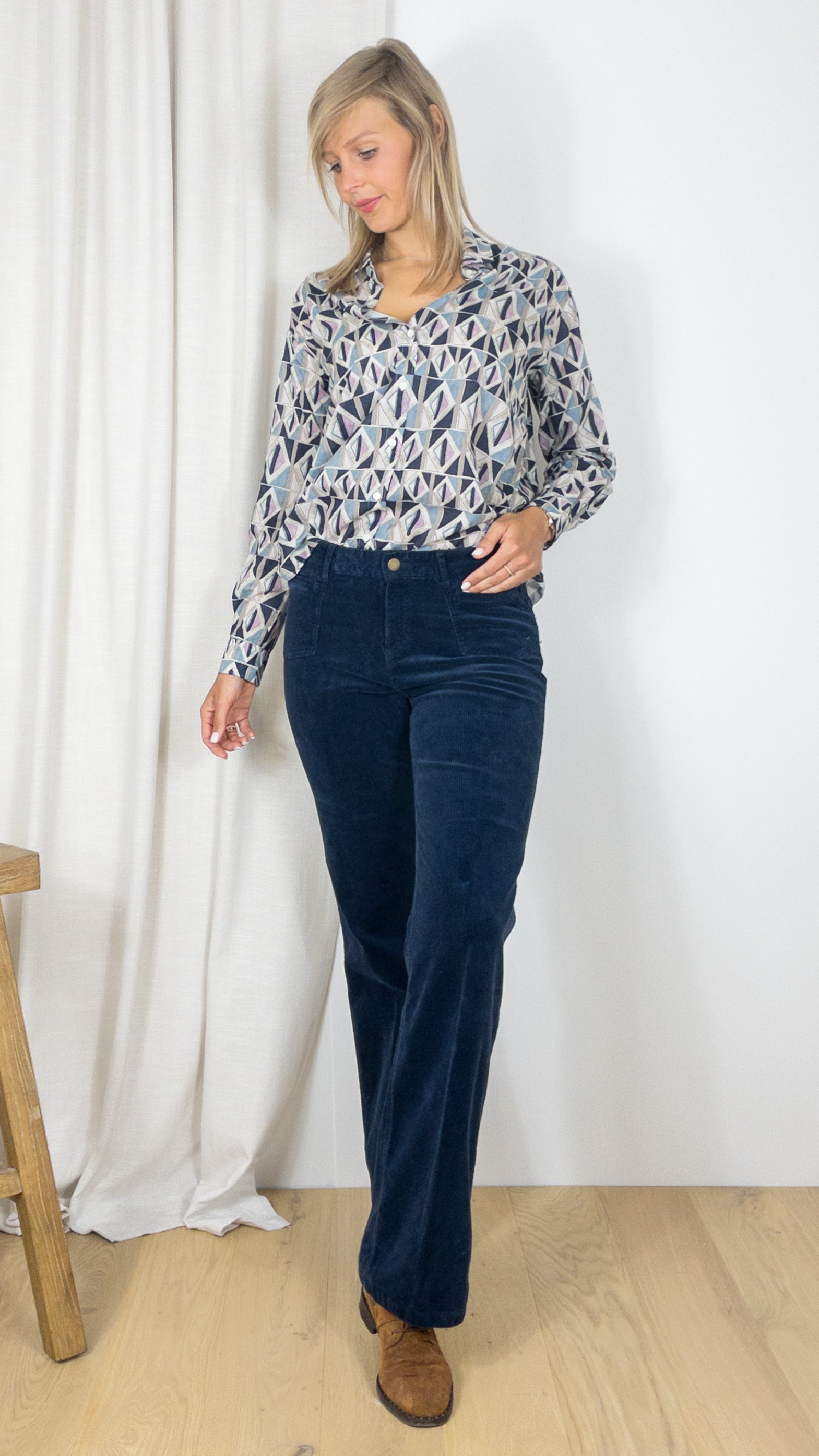 PANTALON FLARE EN VELOURS COTELE ELVY GERARD DAREL MARINE