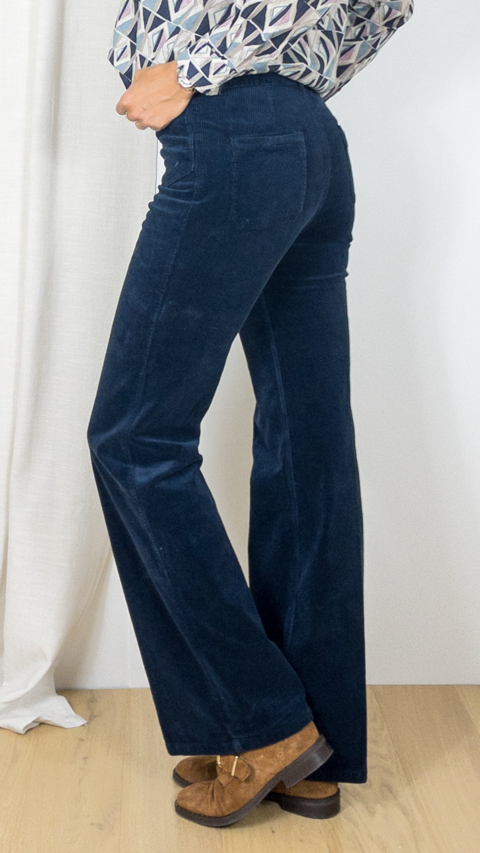 PANTALON FLARE EN VELOURS COTELE ELVY GERARD DAREL MARINE
