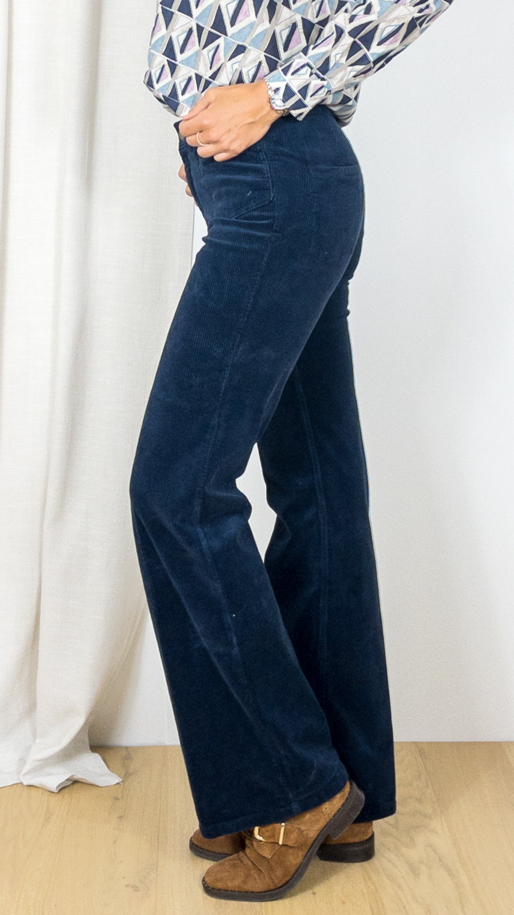 PANTALON FLARE EN VELOURS COTELE ELVY GERARD DAREL MARINE