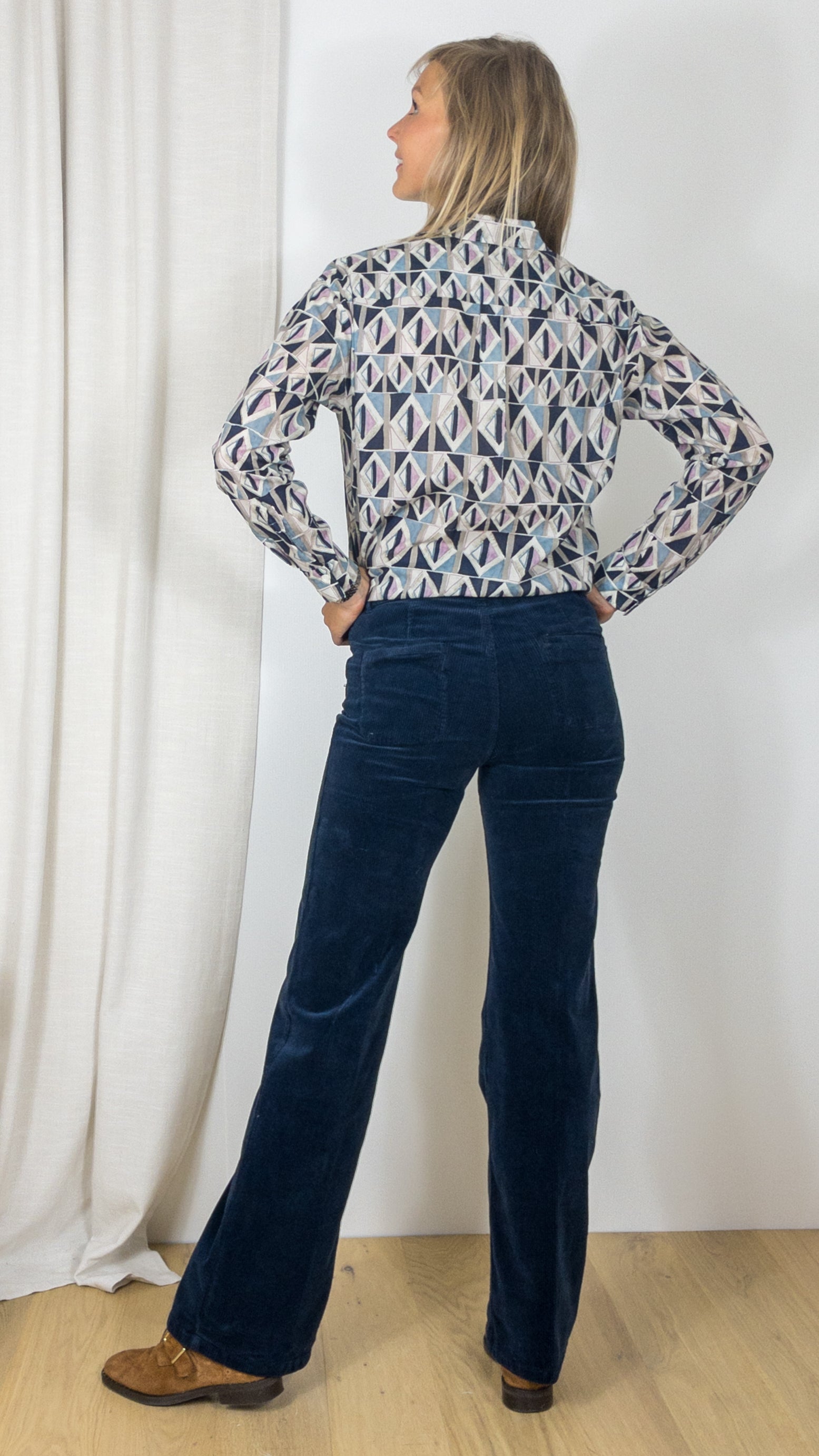 PANTALON FLARE EN VELOURS COTELE ELVY GERARD DAREL MARINE