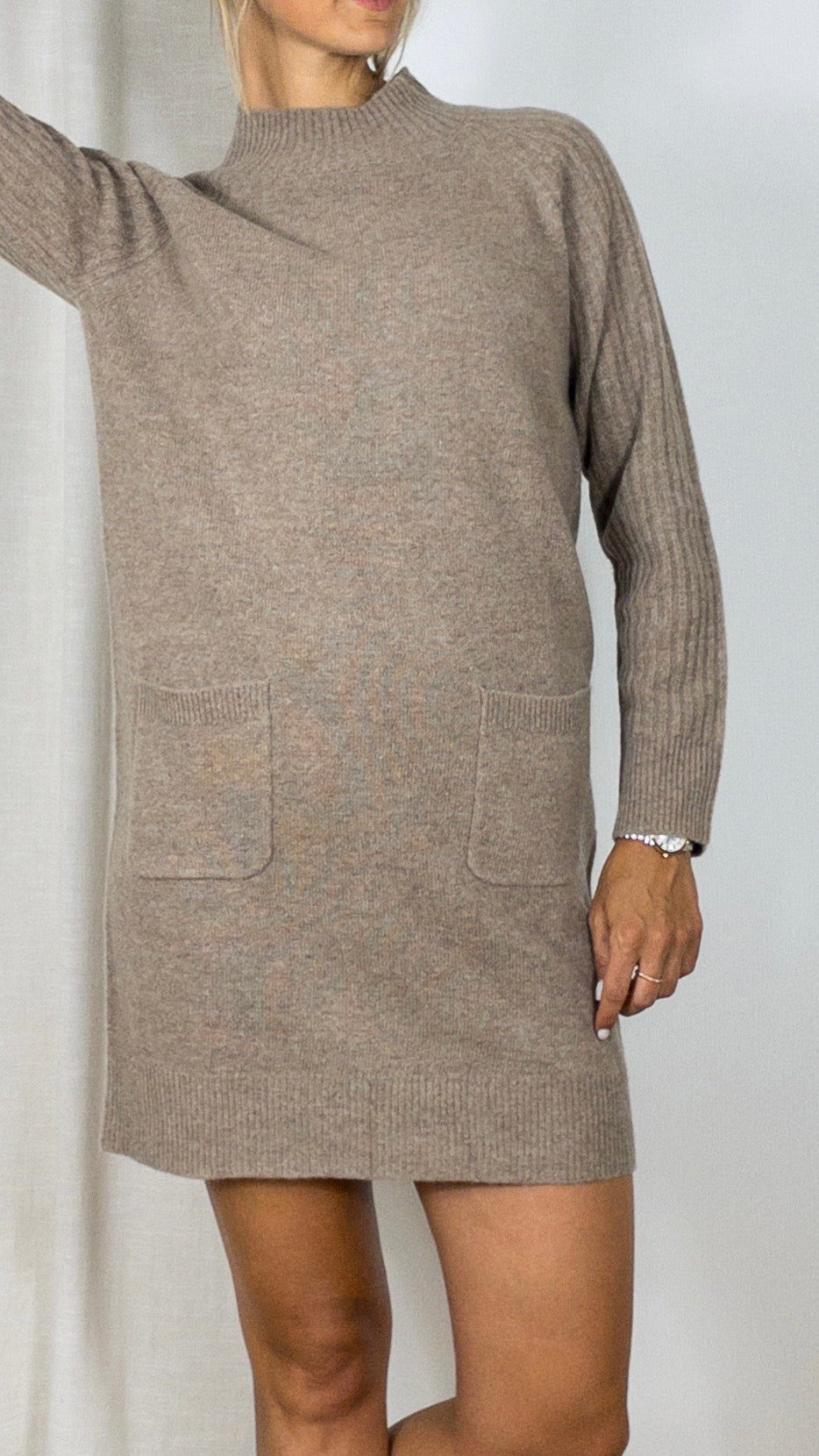 ROBE EN MAILLE COL CHEMINEE JOLAINE GERARD DAREL BEIGE ROSE