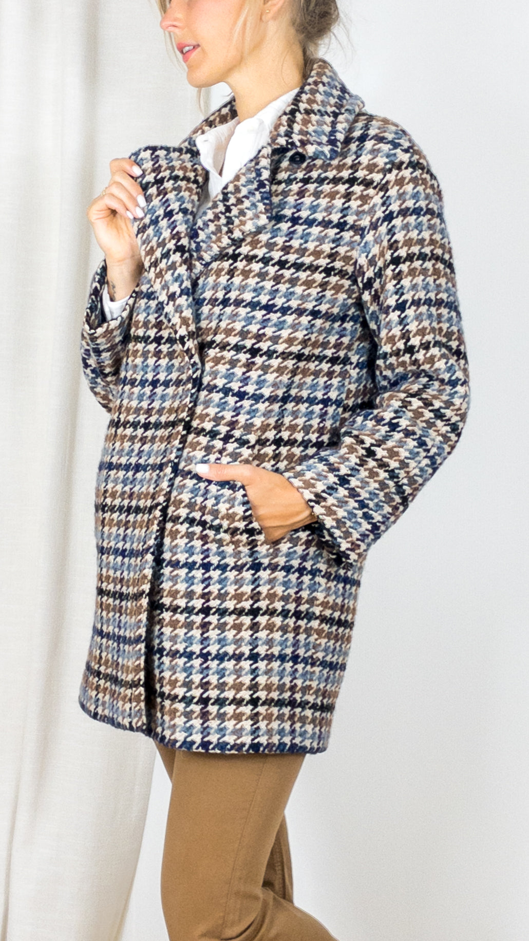 MANTEAU PIED DE COQ SALEHA GERARD DAREL CAMEL MARINE