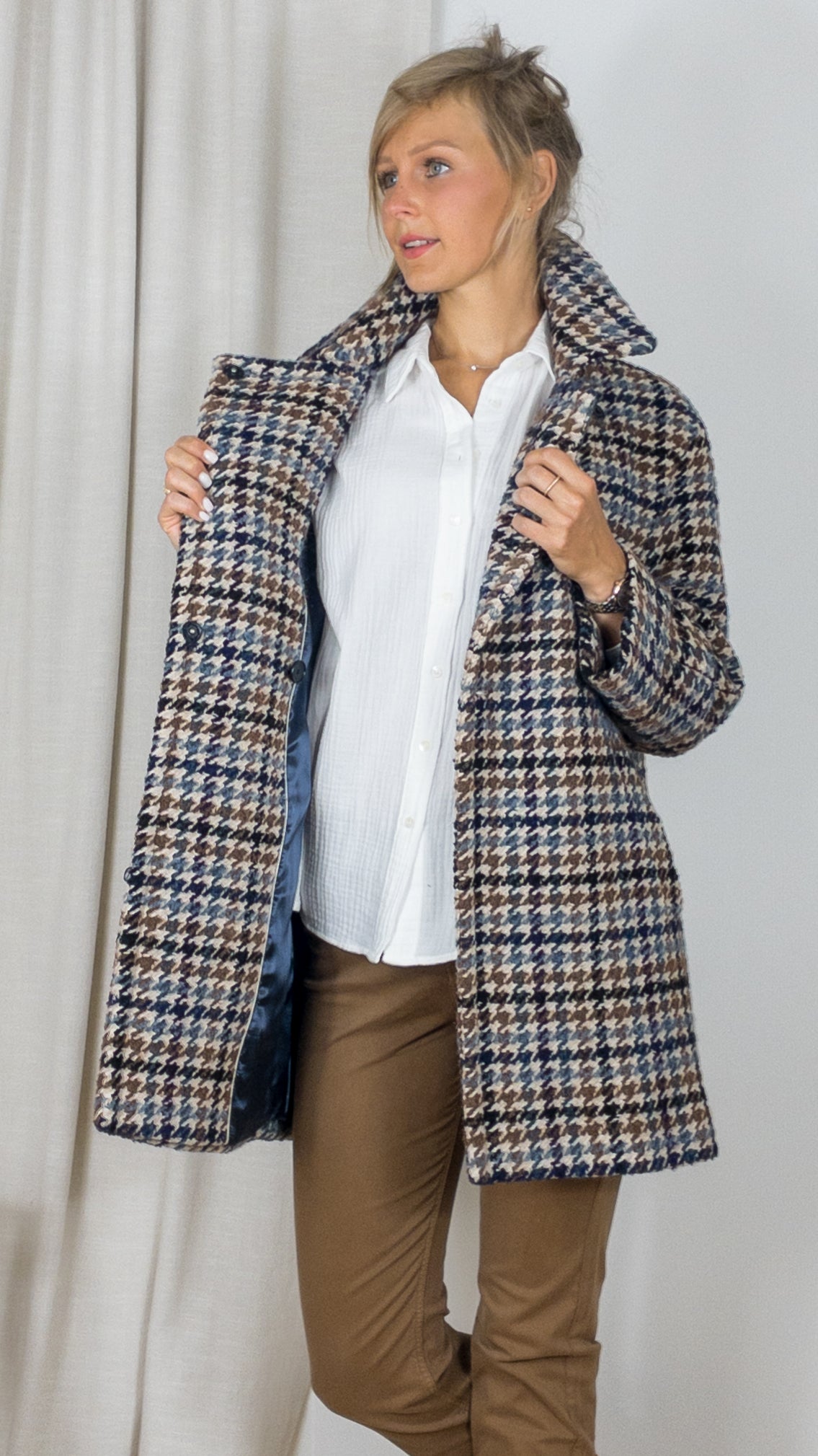 MANTEAU PIED DE COQ SALEHA GERARD DAREL CAMEL MARINE