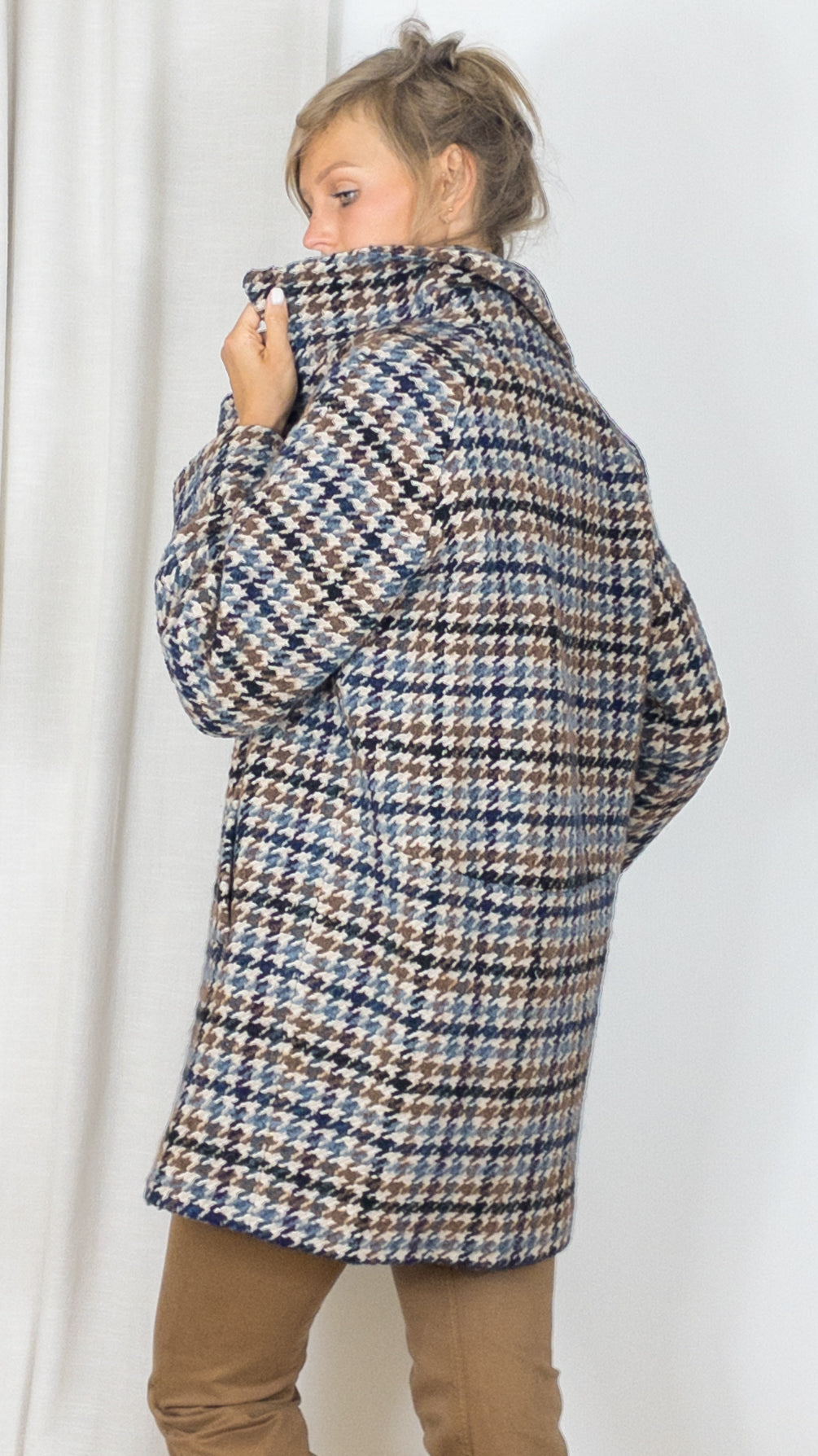 MANTEAU PIED DE COQ SALEHA GERARD DAREL CAMEL MARINE