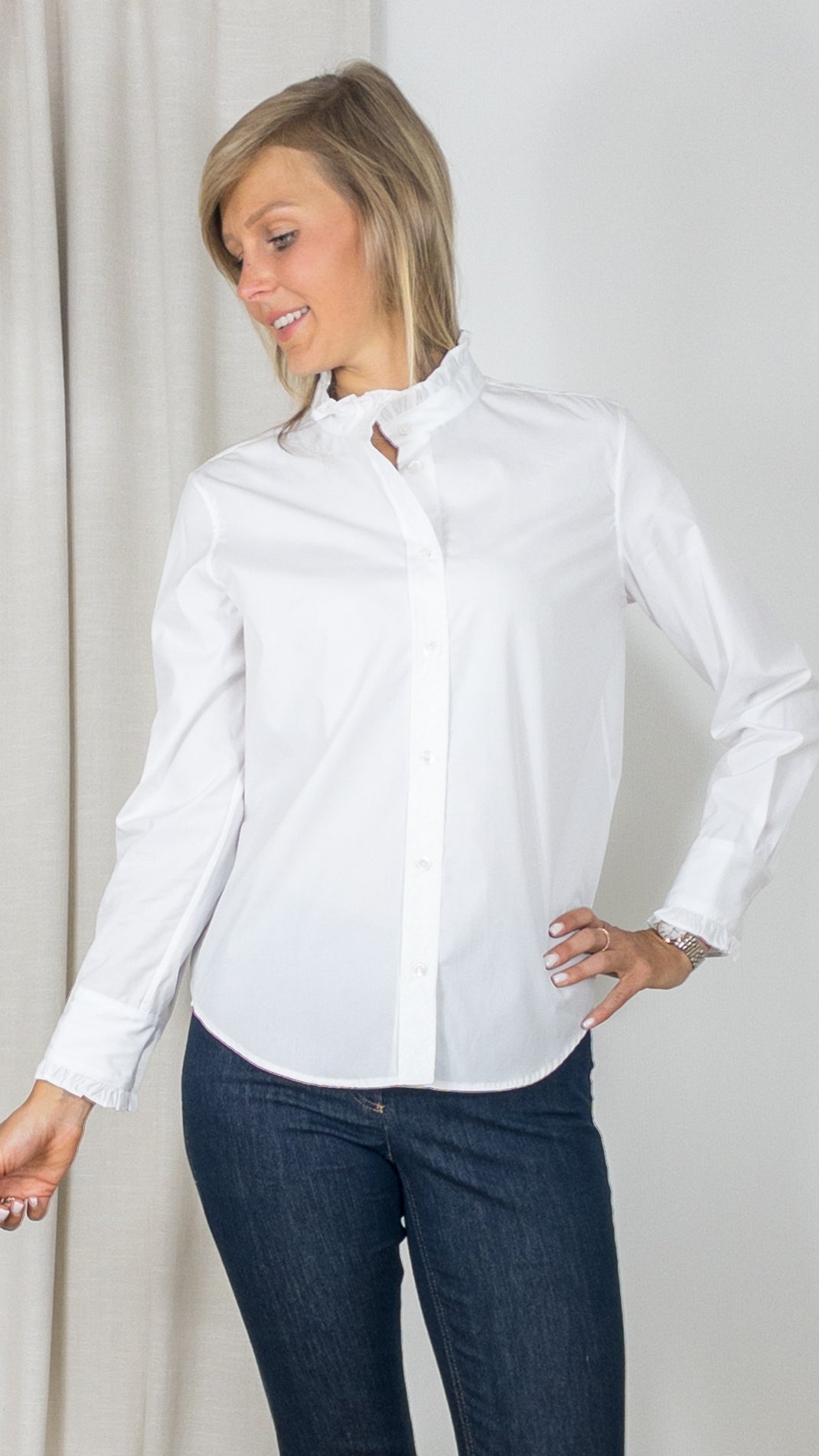 CHEMISE VOLANTEE COL VICTORIEN GERARD DAREL CALYPSO BLANC