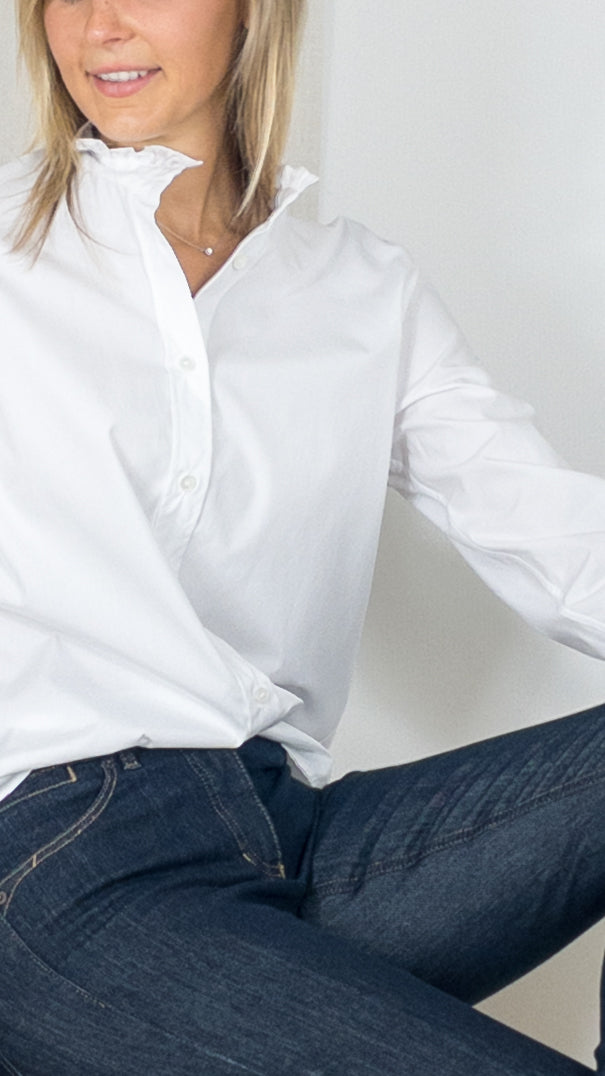CHEMISE VOLANTEE COL VICTORIEN GERARD DAREL CALYPSO BLANC