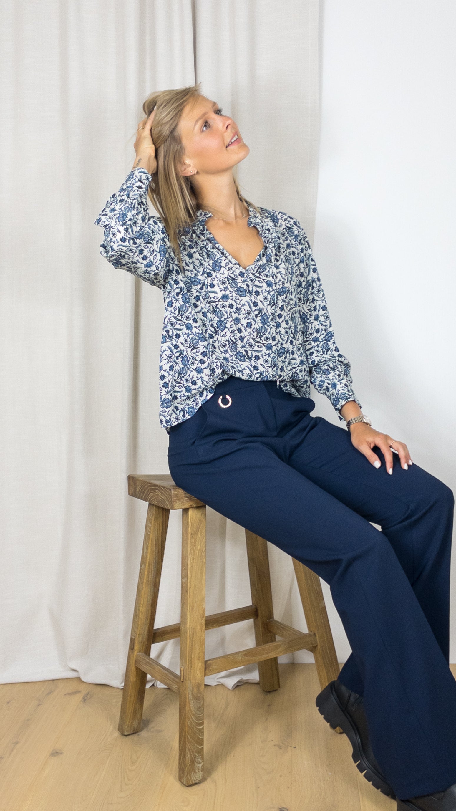 BLOUSE IMPRIMÉE COL VOLANTE GERARD DAREL CECILE INDIGO