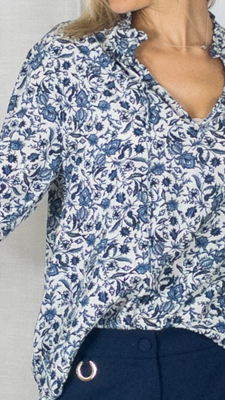 BLOUSE IMPRIMÉE COL VOLANTE GERARD DAREL CECILE INDIGO