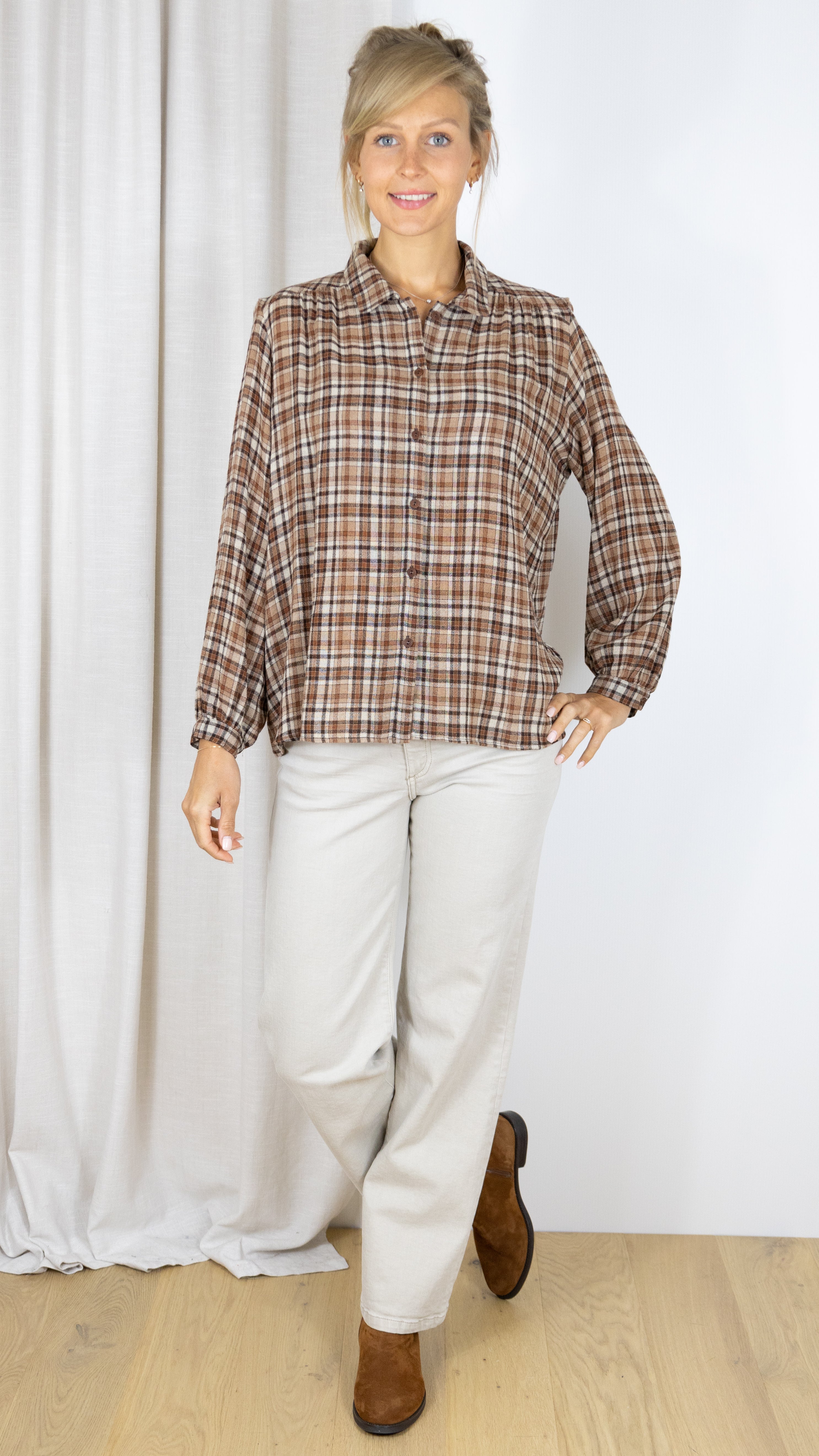BLOUSE ECOSSAISE EN LAINE CAMEL GERARD DAREL COLOMBE