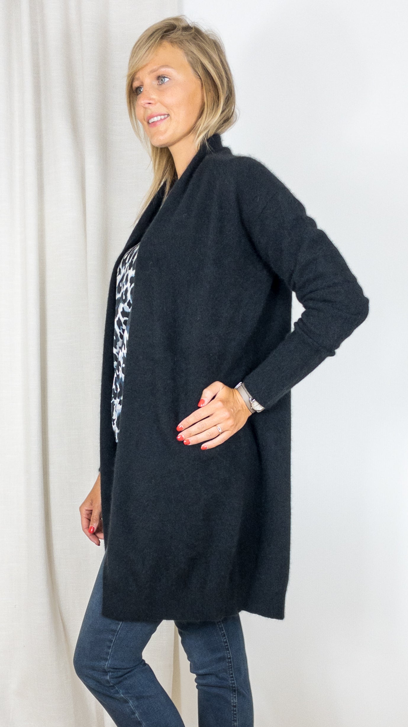 GILET LONG EN RACCOON FDI129 K149 MAJESTIC NOIR