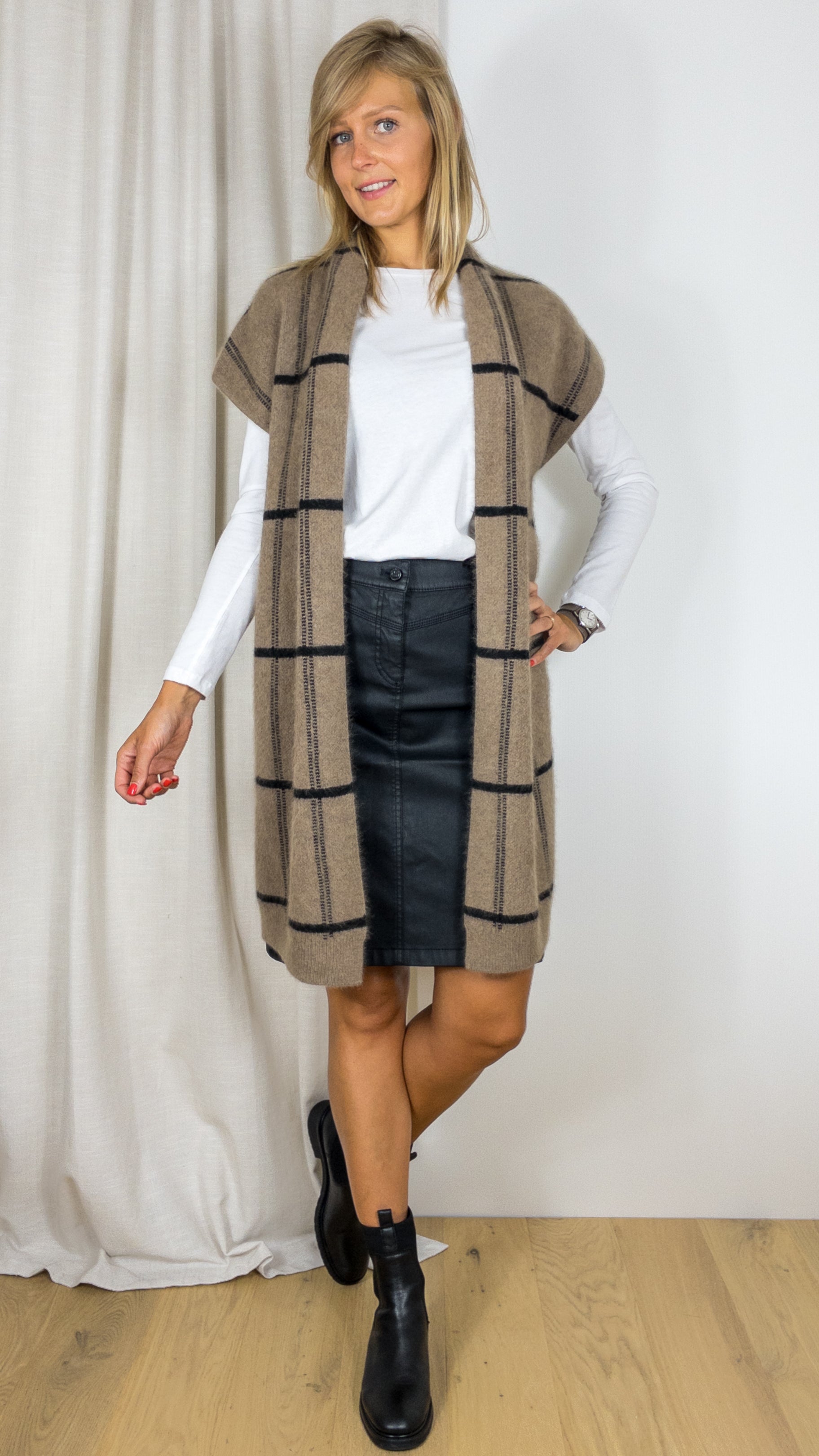 GILET LONG MANCHES COURTES ECOSSAIS MAJESTIC FGI121 K188 BISON NOIR