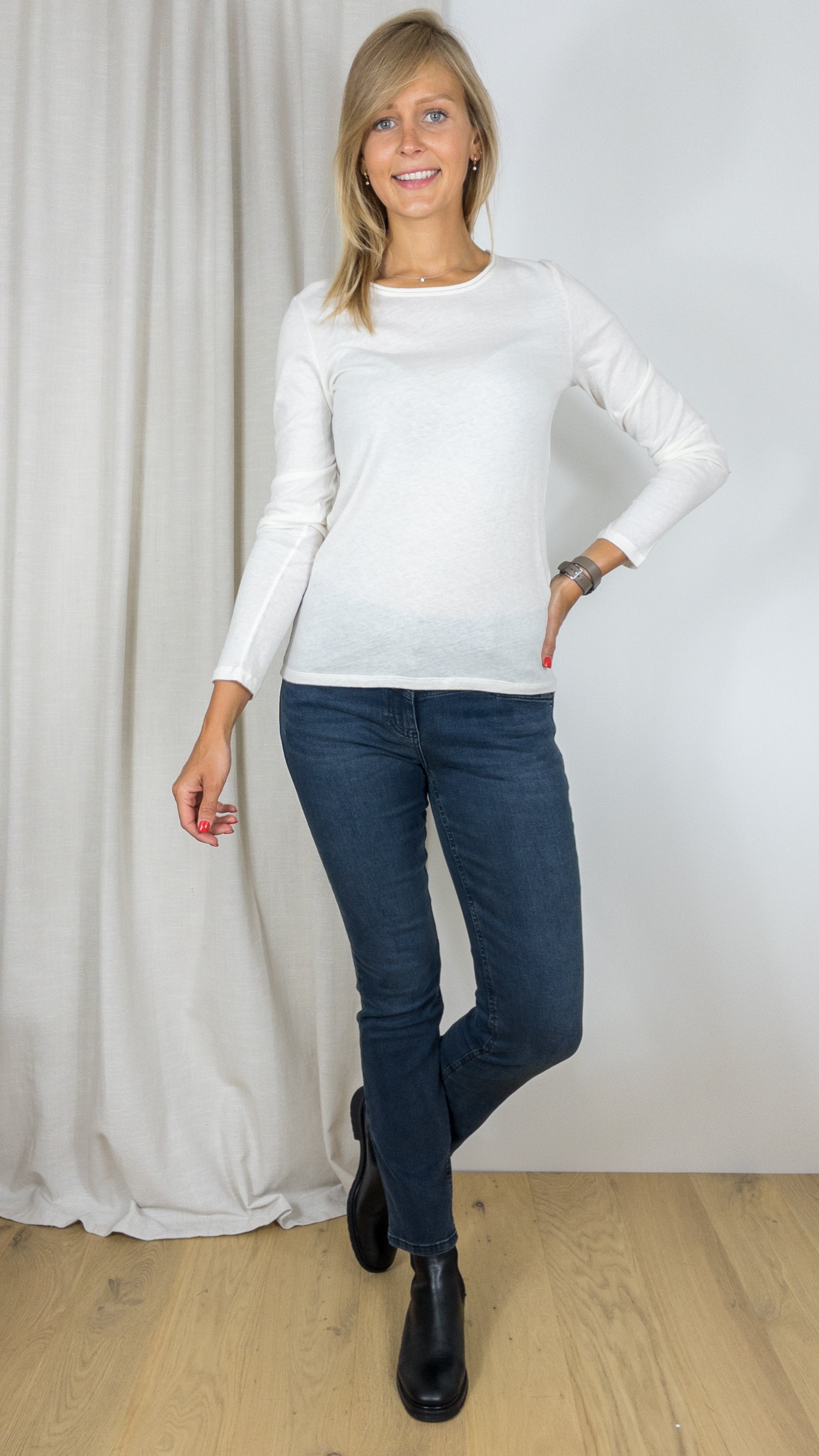 TEESHIRT COL ROND EN COTON CACHEMIRE FTS021 M005 MAJESTIC LAIT