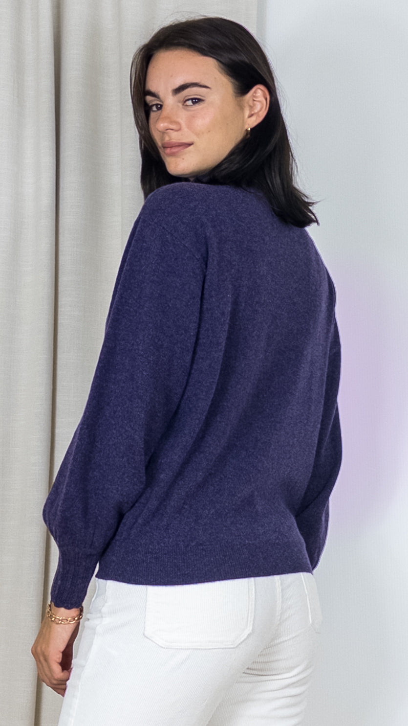 PULL MANCHES BALLONS LAINE MERINOS DES PETITS HAUTS ARMONIE VIOLETTE CHINE