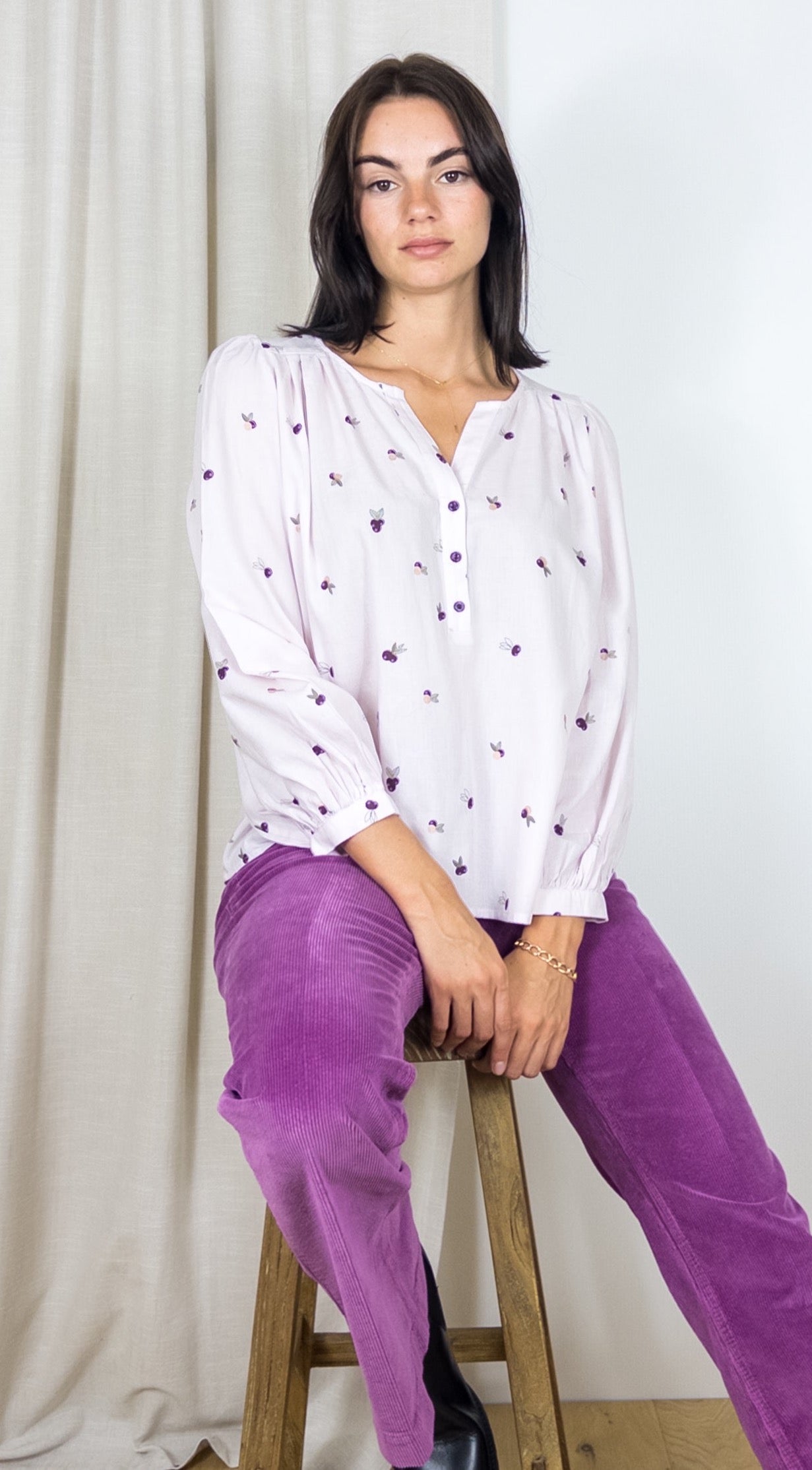 BLOUSE IMPRIMEE EN COTON RIVETTE DES PETITS HAUTS CHOUQETTE LILAS