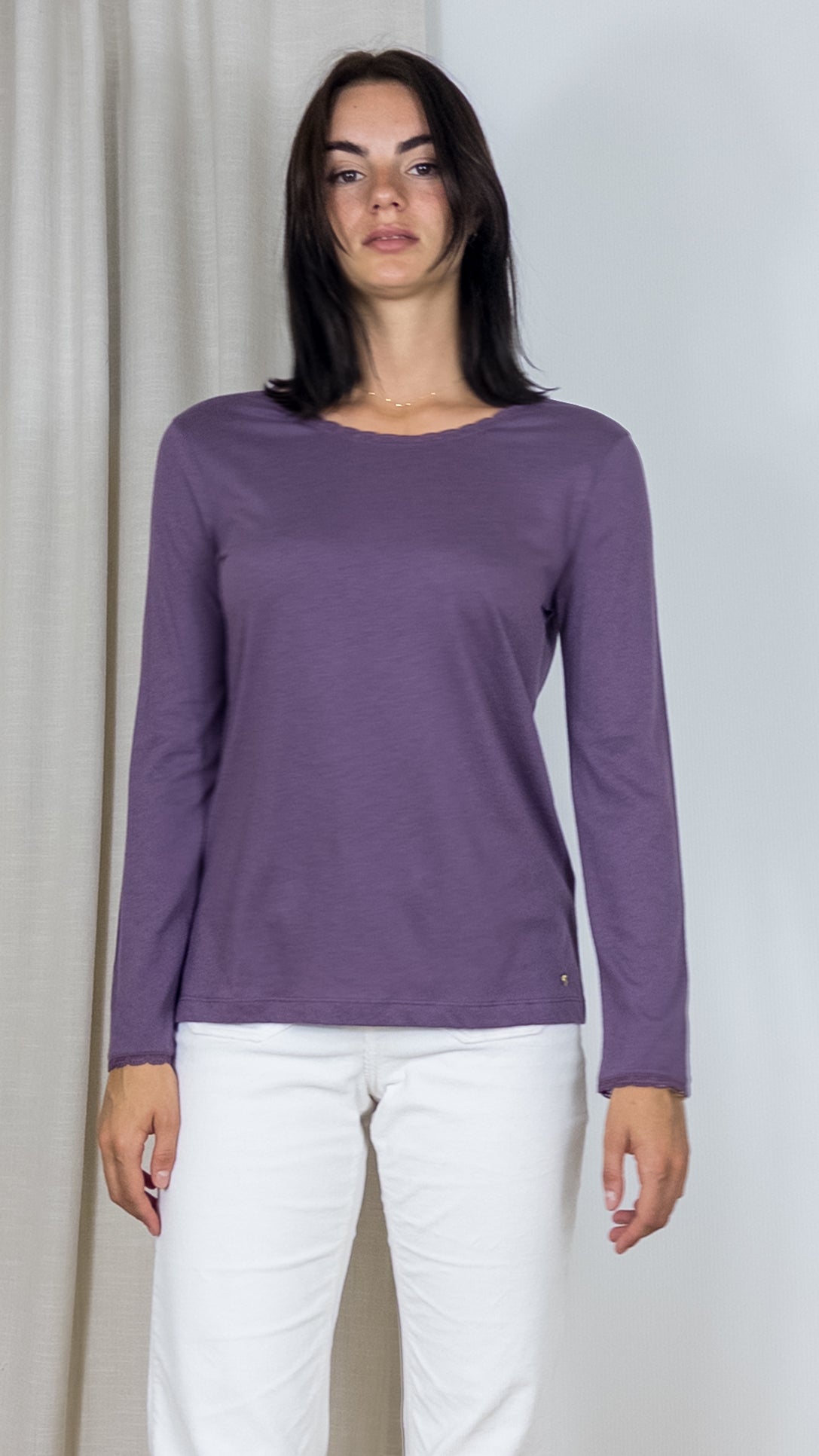 TEE-SHIRT EN DENTELLE IZELIE DES PETITS HAUTS VIOLETTE CHINE