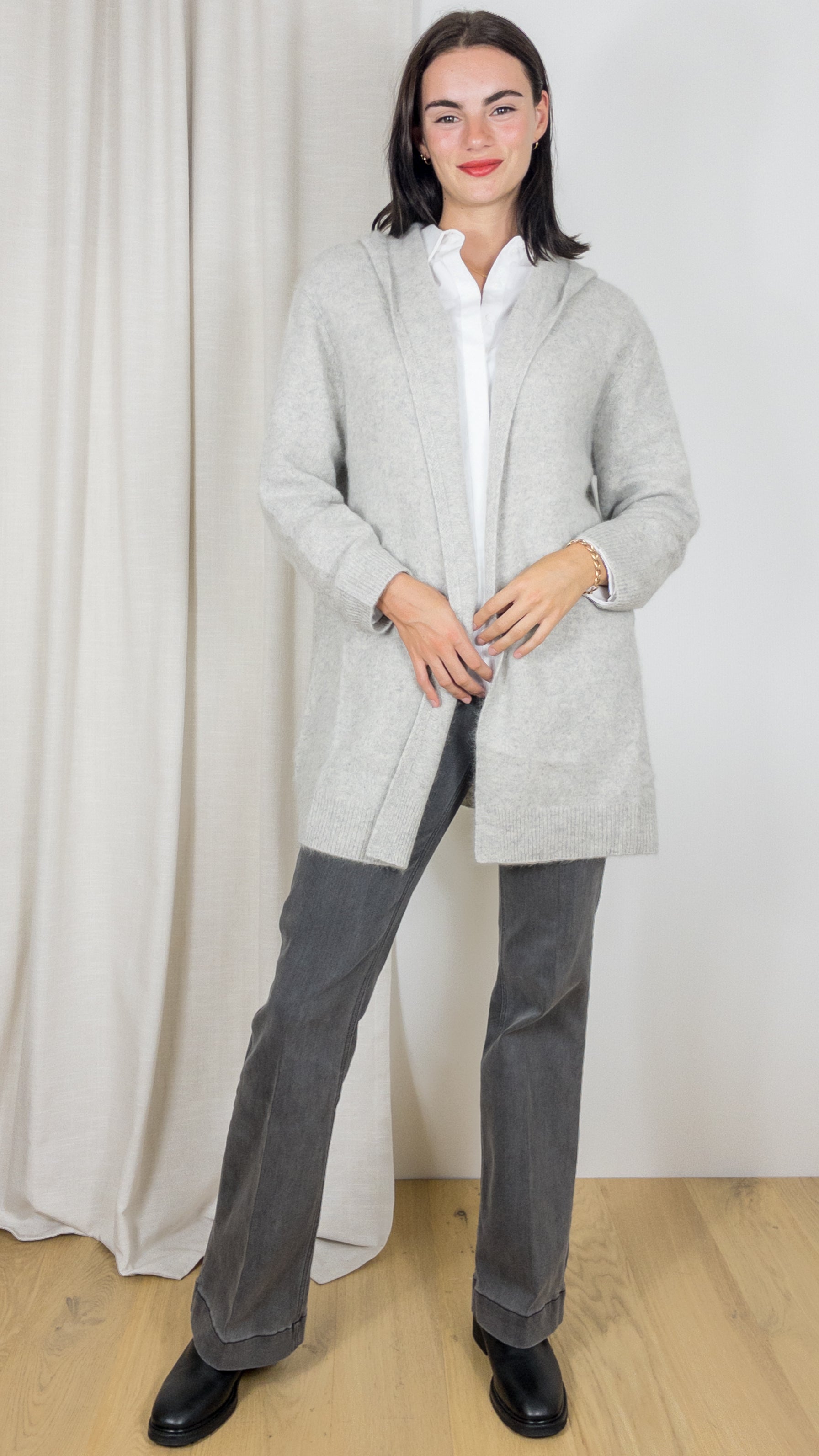 GILET LONG A CAPUCHE EN RACCOON ESTHEME WES2294H GRIS CLAIR