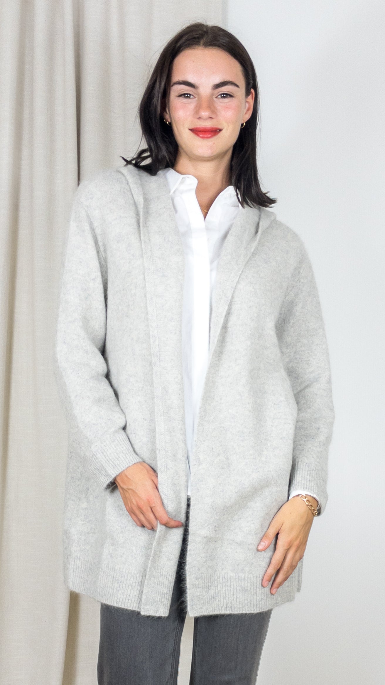 GILET LONG A CAPUCHE EN RACCOON ESTHEME WES2294H GRIS CLAIR
