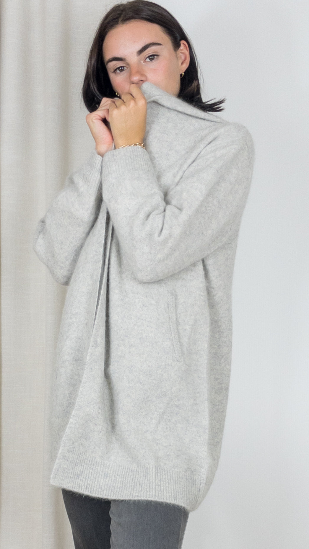 GILET LONG A CAPUCHE EN RACCOON ESTHEME WES2294H GRIS CLAIR