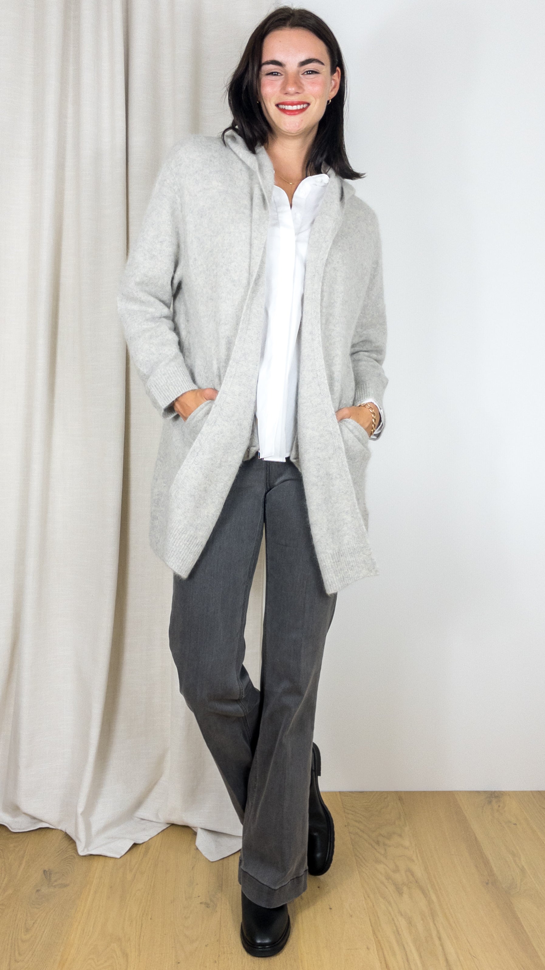 GILET LONG A CAPUCHE EN RACCOON ESTHEME WES2294H GRIS CLAIR
