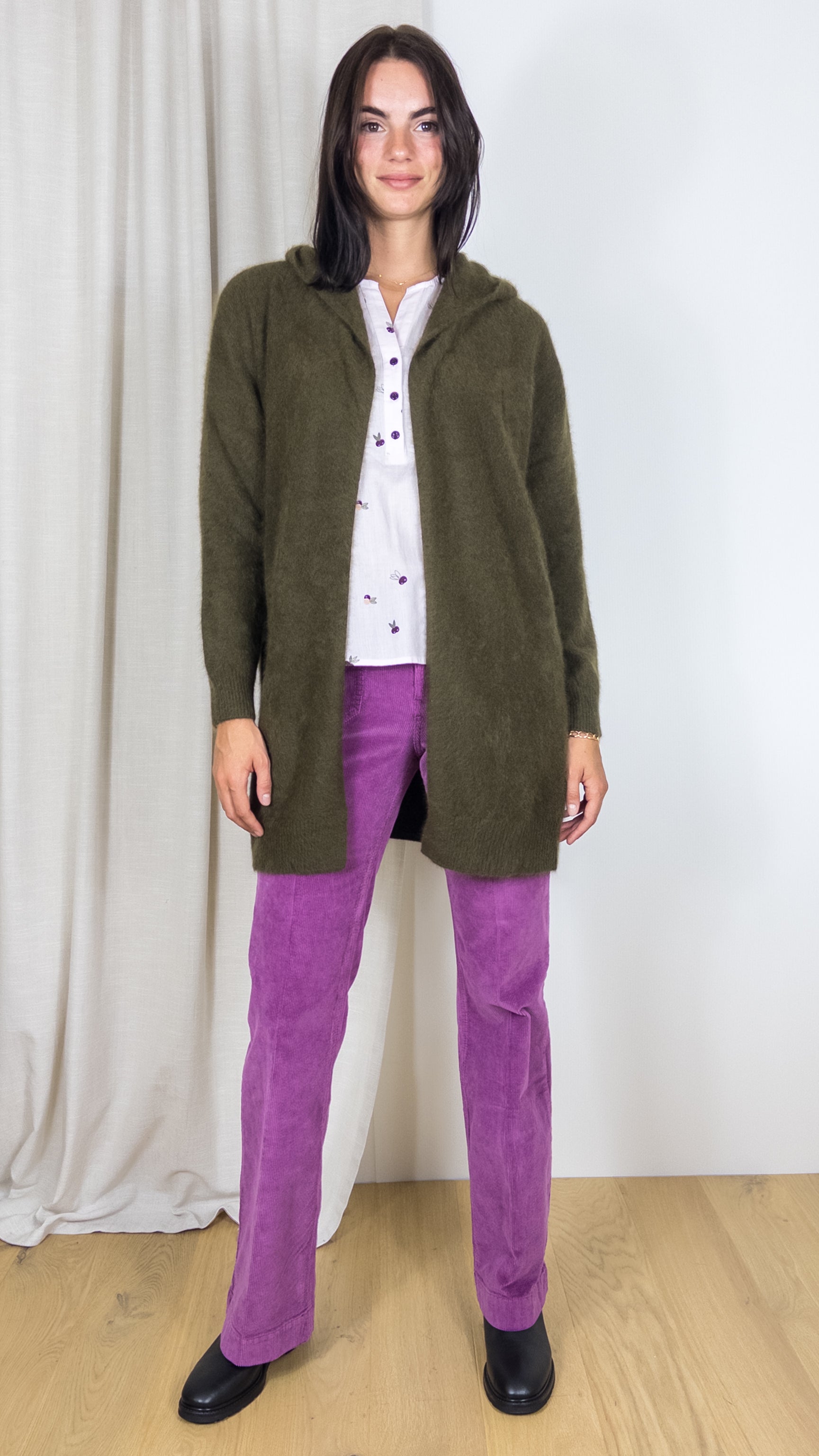 GILET LONG A CAPUCHE EN RACCOON ESTHEME WES2294H KAKI