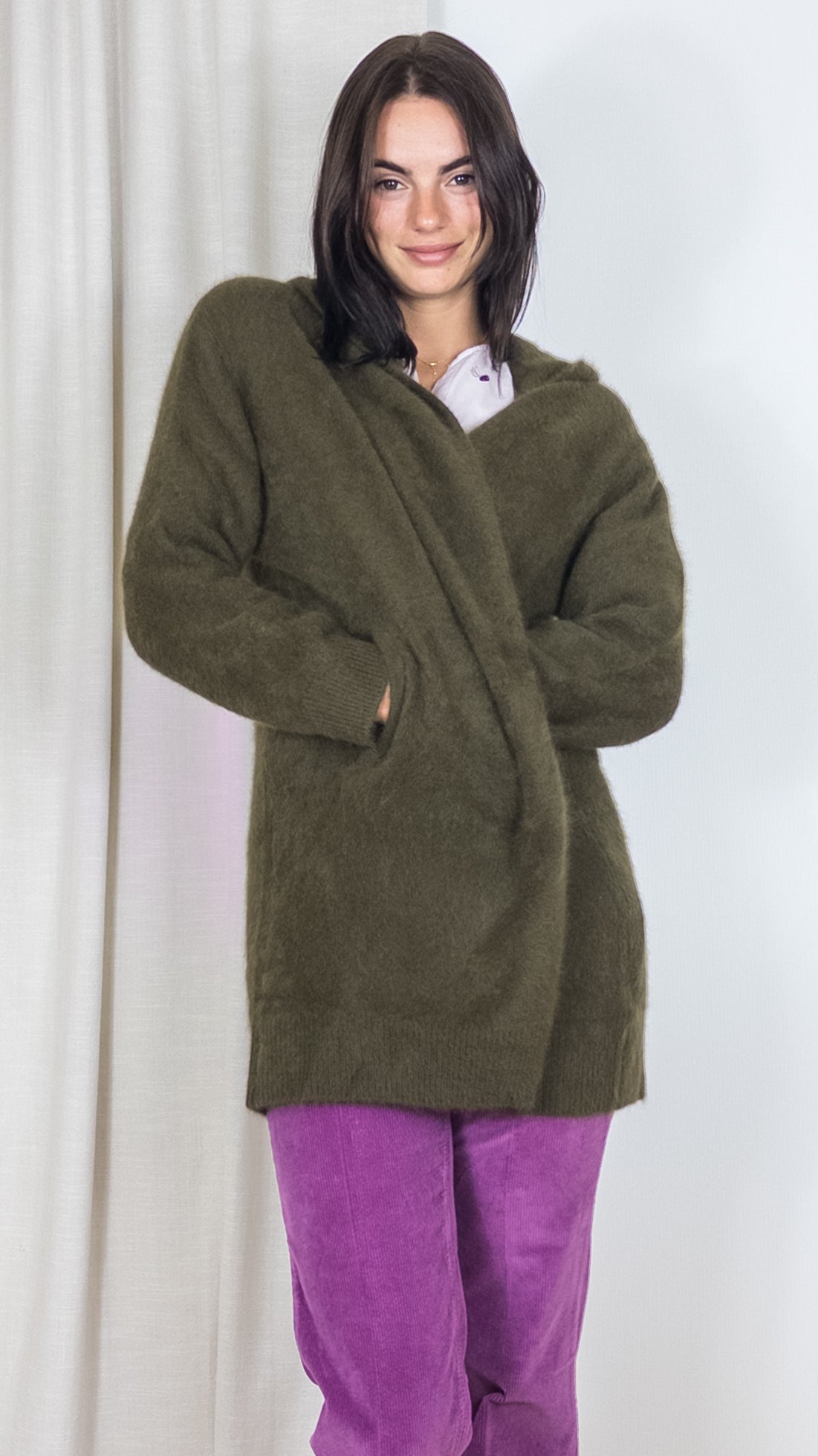 GILET LONG A CAPUCHE EN RACCOON ESTHEME WES2294H KAKI