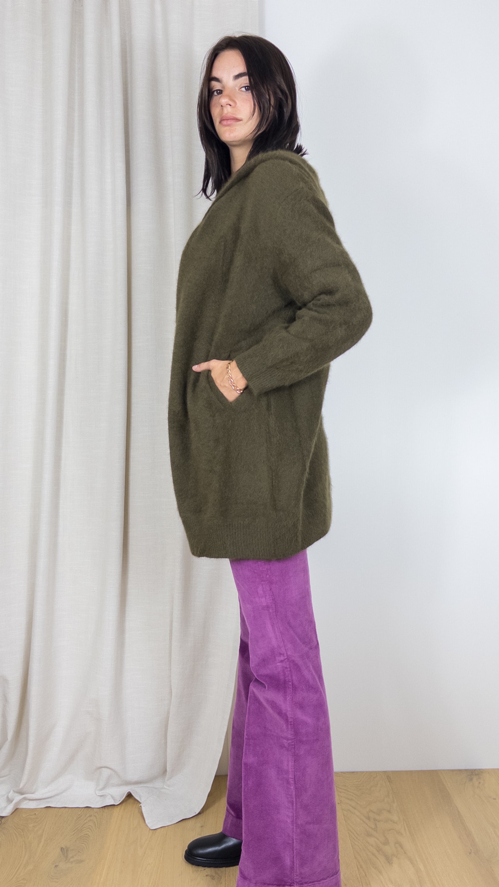 GILET LONG A CAPUCHE EN RACCOON ESTHEME WES2294H KAKI