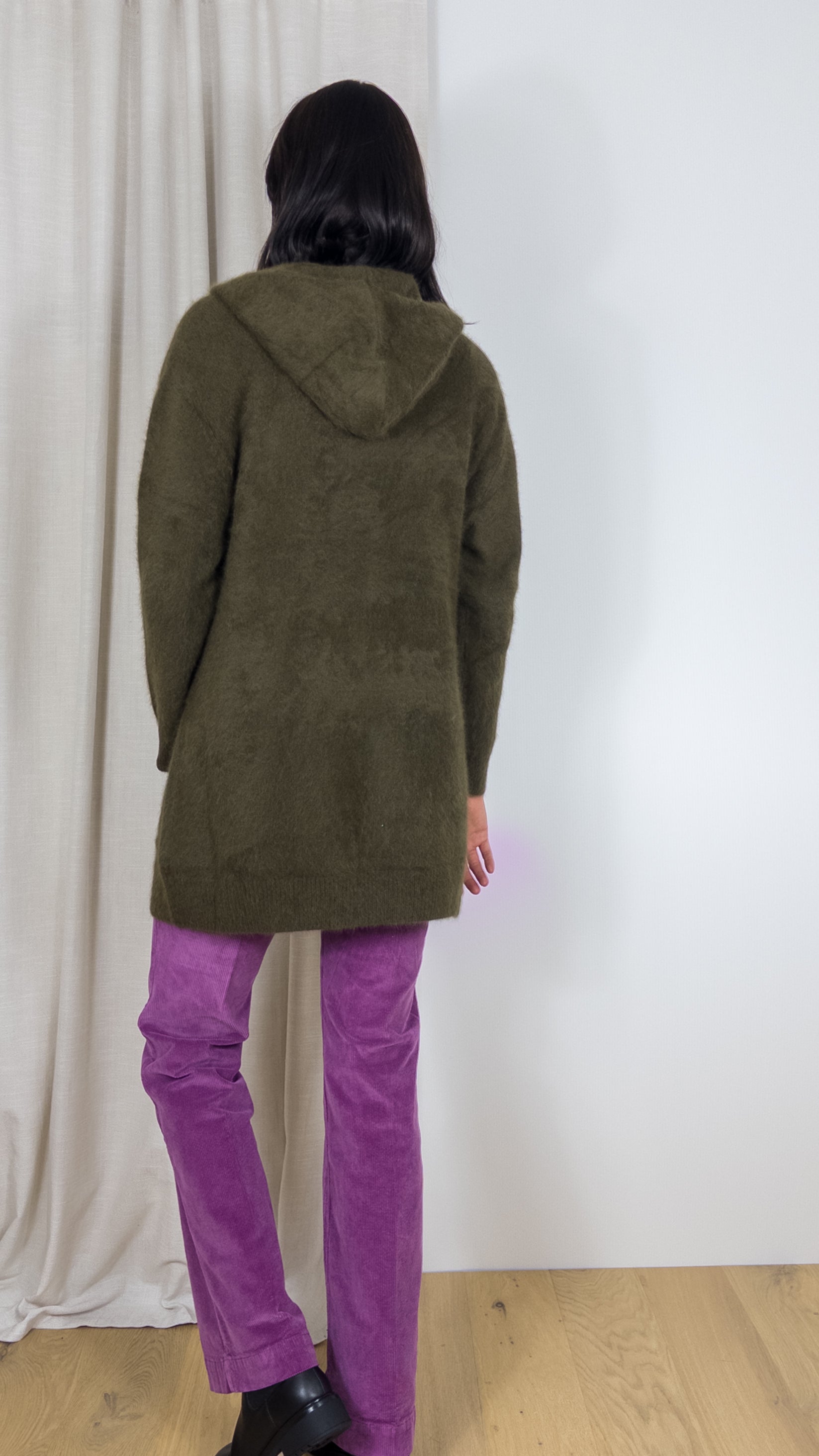 GILET LONG A CAPUCHE EN RACCOON ESTHEME WES2294H KAKI