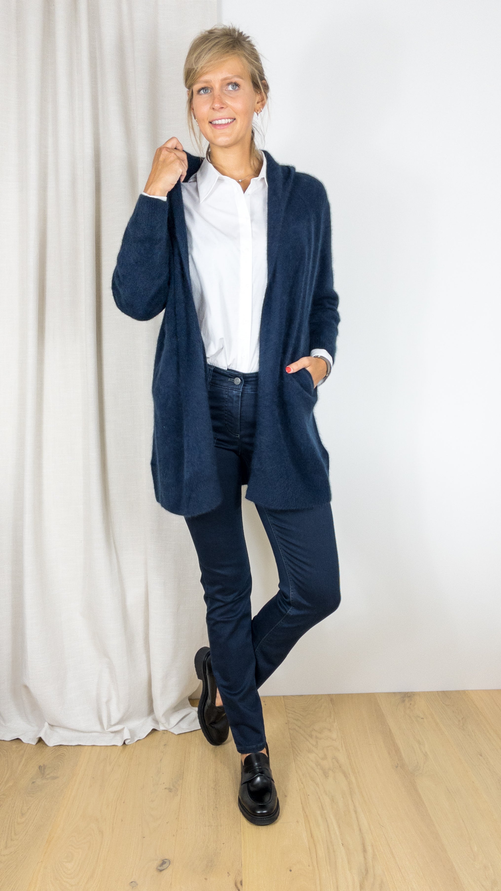 GILET LONG A CAPUCHE EN RACCOON ESTHEME WES2294H NAVY