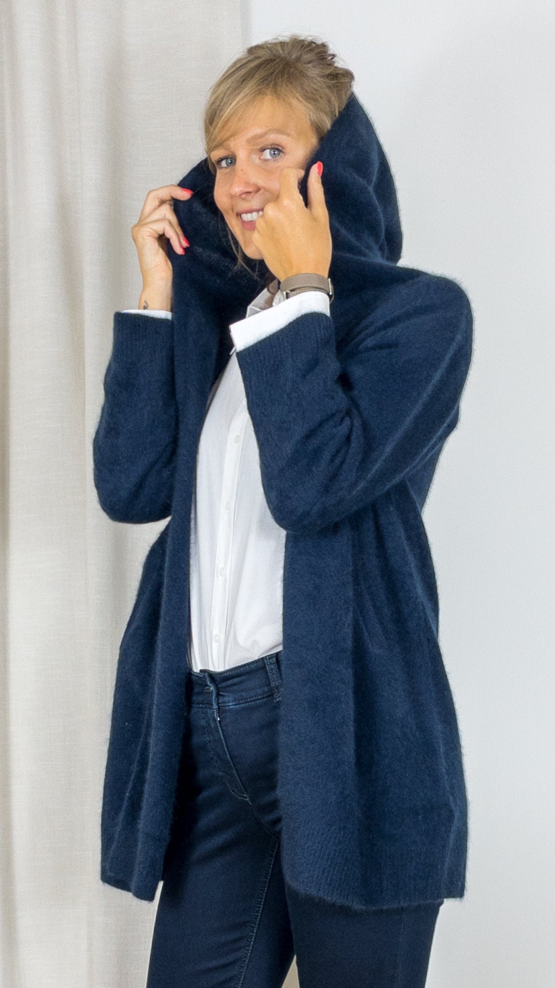 GILET LONG A CAPUCHE EN RACCOON ESTHEME WES2294H NAVY