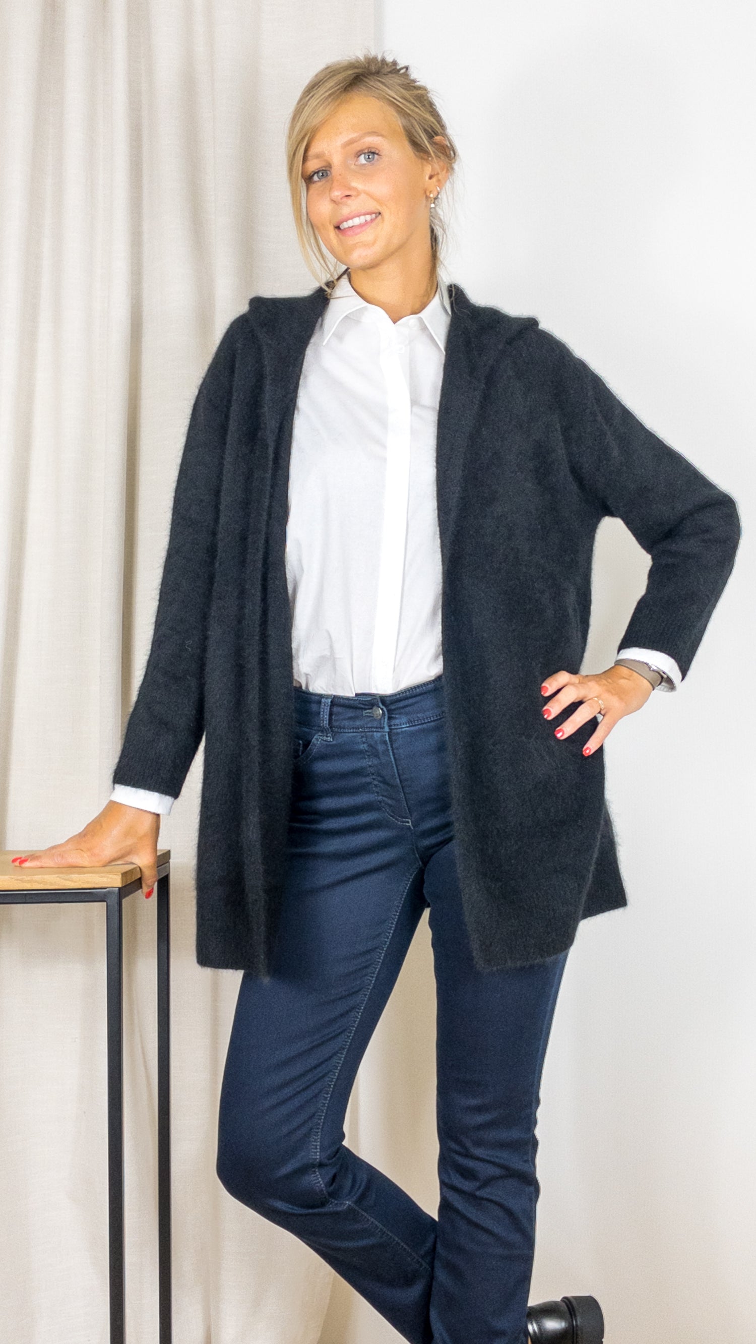 GILET LONG A CAPUCHE EN RACCOON ESTHEME WES2294H NOIR