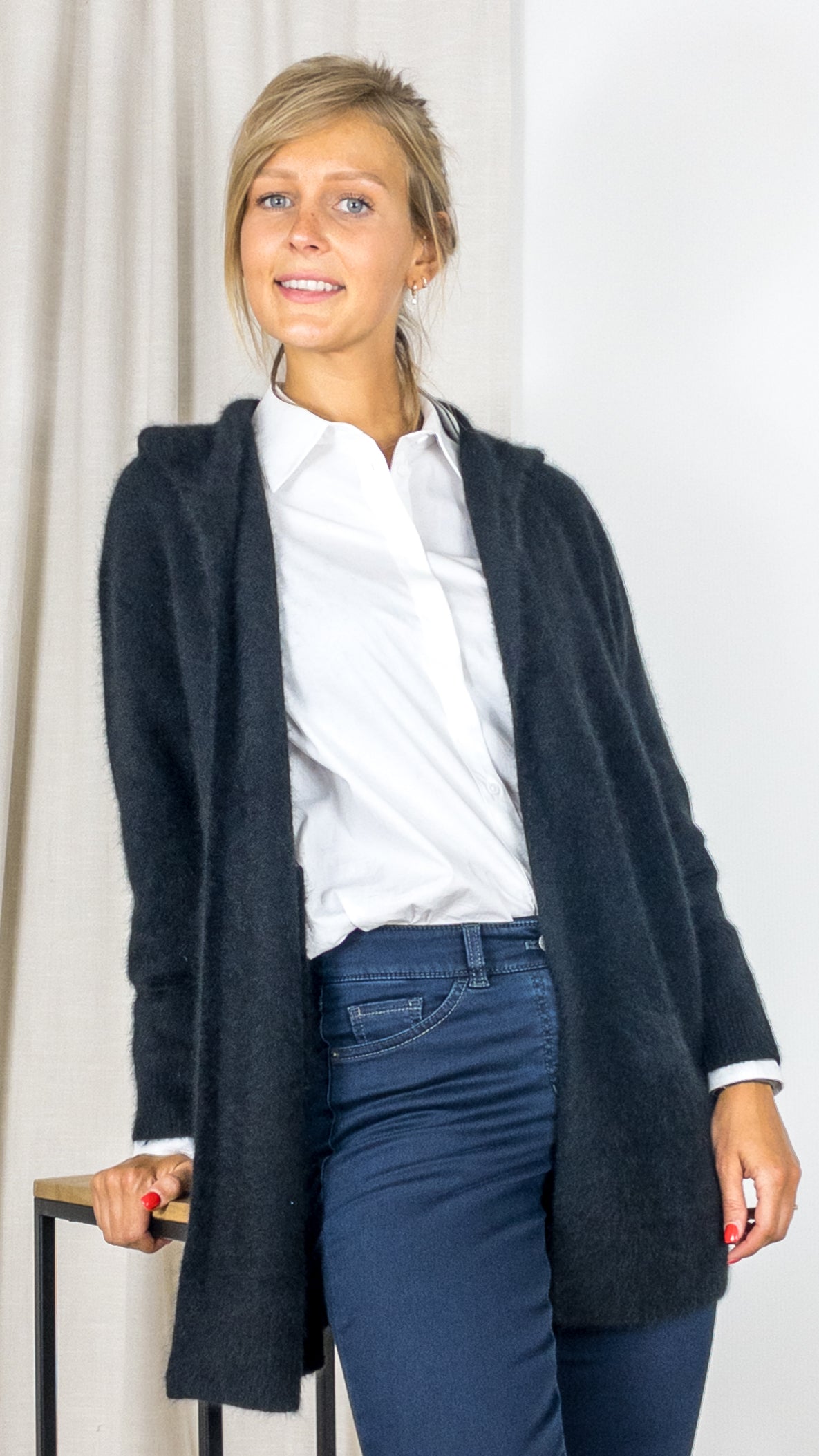 GILET LONG A CAPUCHE EN RACCOON ESTHEME WES2294H NOIR