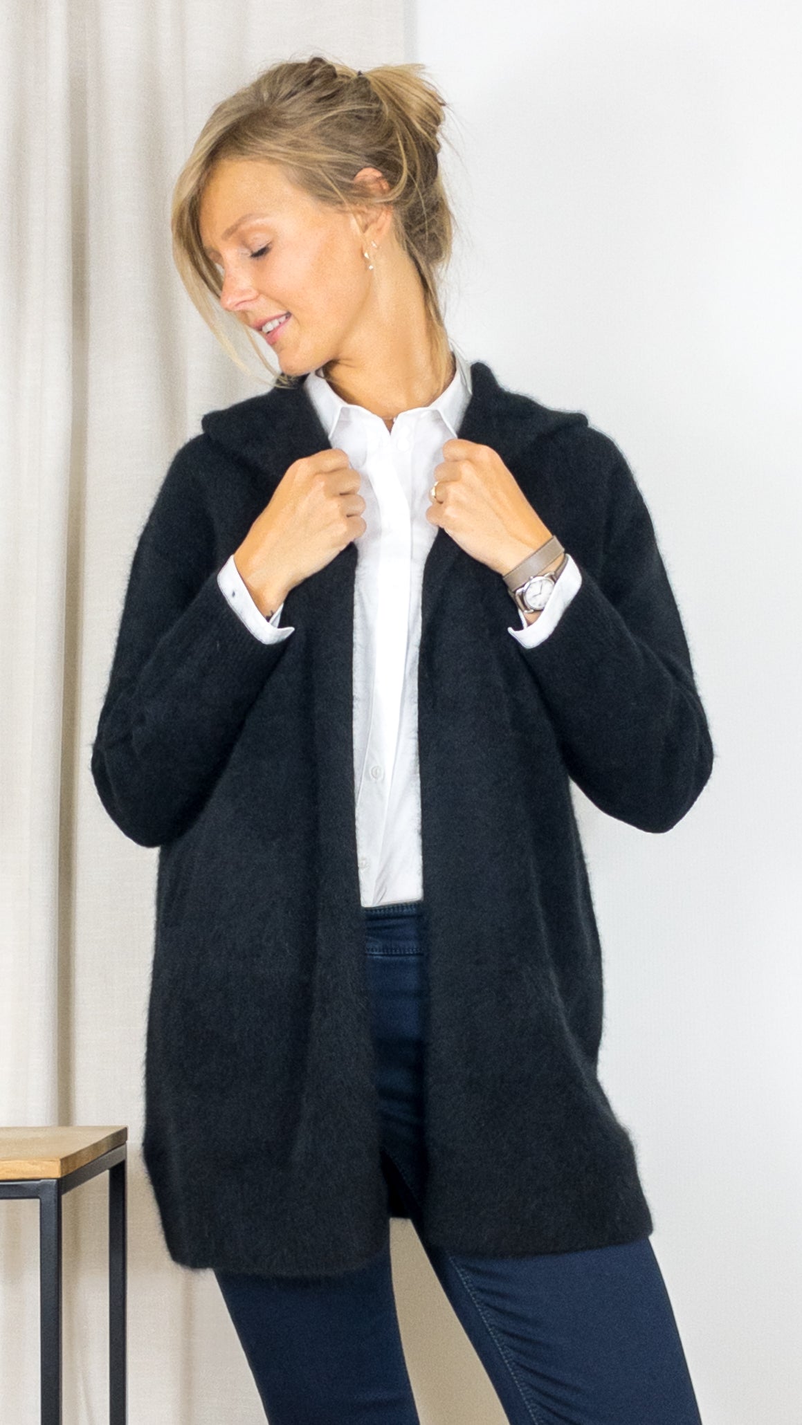 GILET LONG A CAPUCHE EN RACCOON ESTHEME WES2294H NOIR