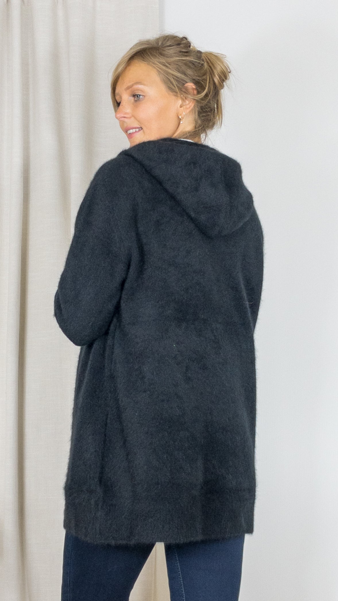 GILET LONG A CAPUCHE EN RACCOON ESTHEME WES2294H NOIR