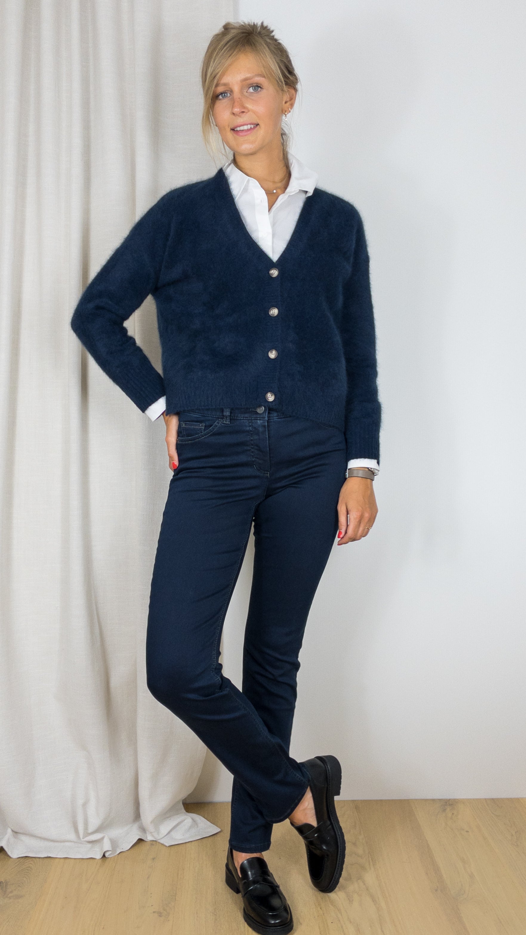 GILET V EN RACCOON 22BBSW52 ESTHEME NAVY