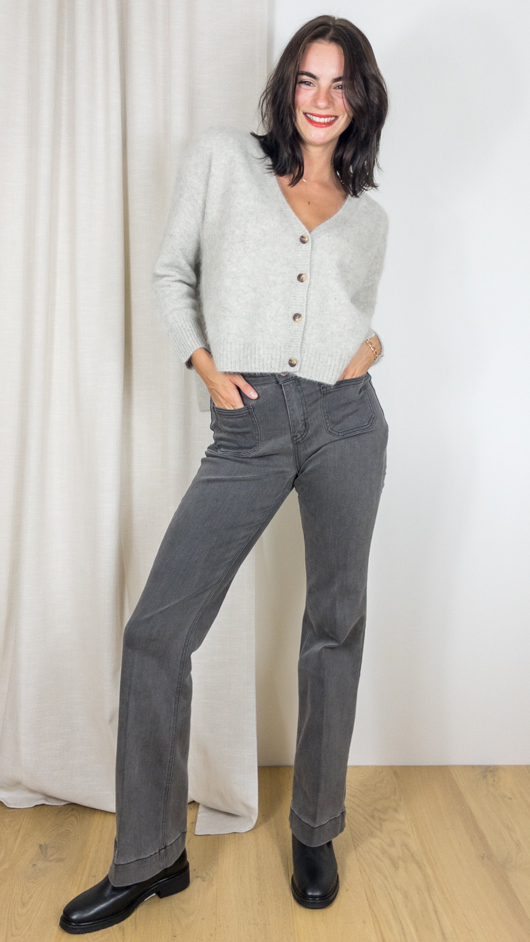 GILET V EN RACCOON 22BBSW52 ESTHEME GRIS CLAIR