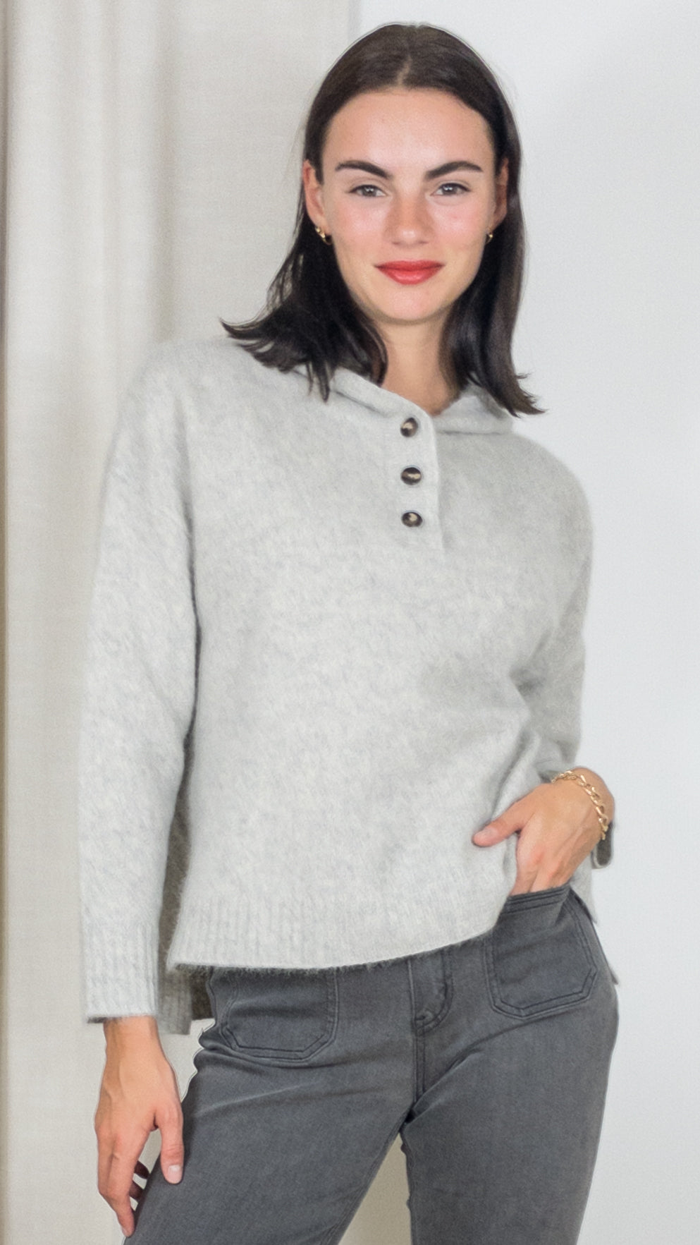 PULL PONCHO A CAPUCHE ESTHEME 23BBSW42R GRIS CLAIR