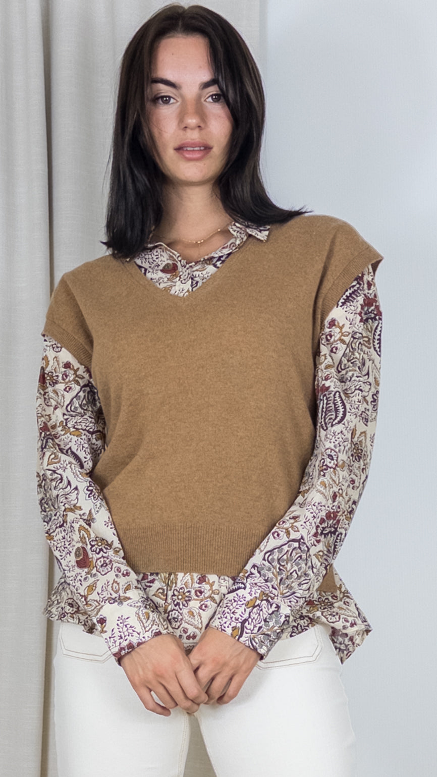 PULL V SANS MANCHES EN CACHEMIRE WES2385H ESTHEME CAMEL
