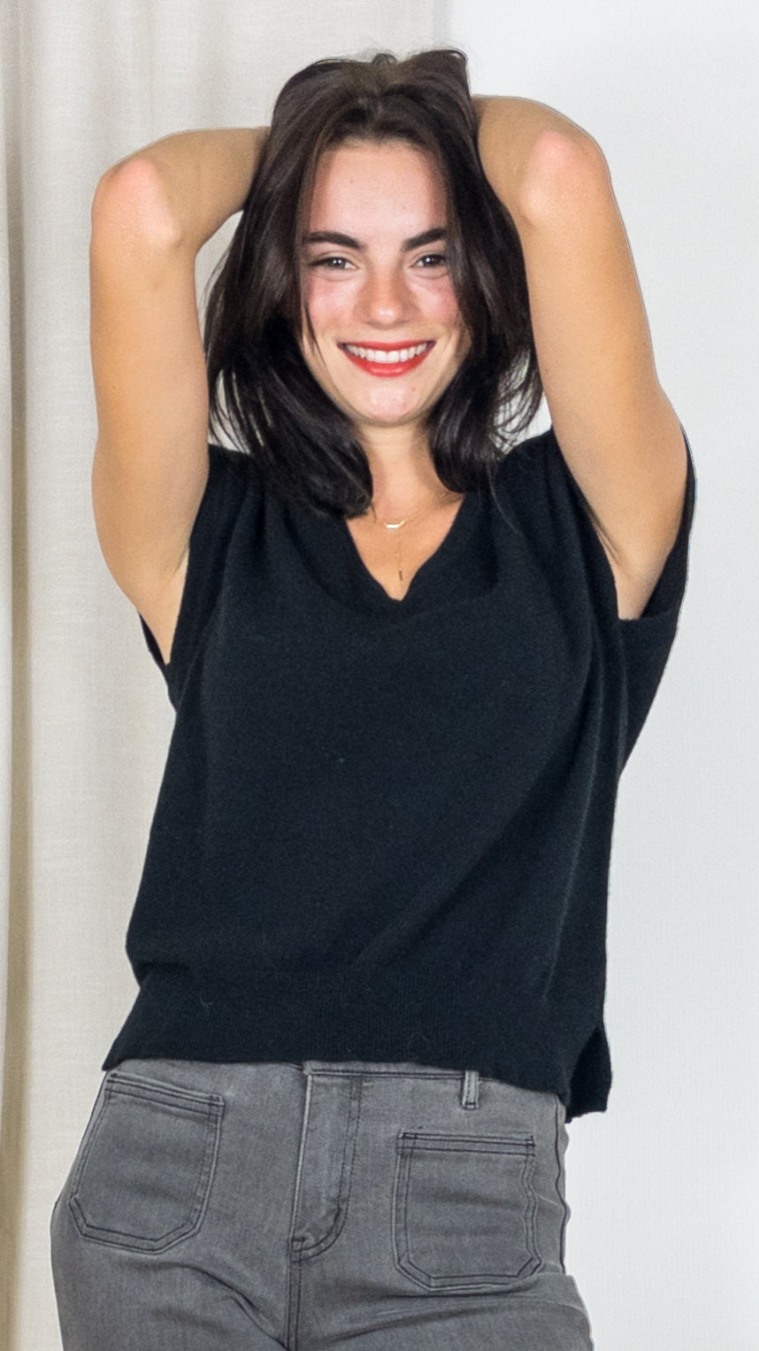 PULL V SANS MANCHES EN CACHEMIRE WES2385H ESTHEME NOIR